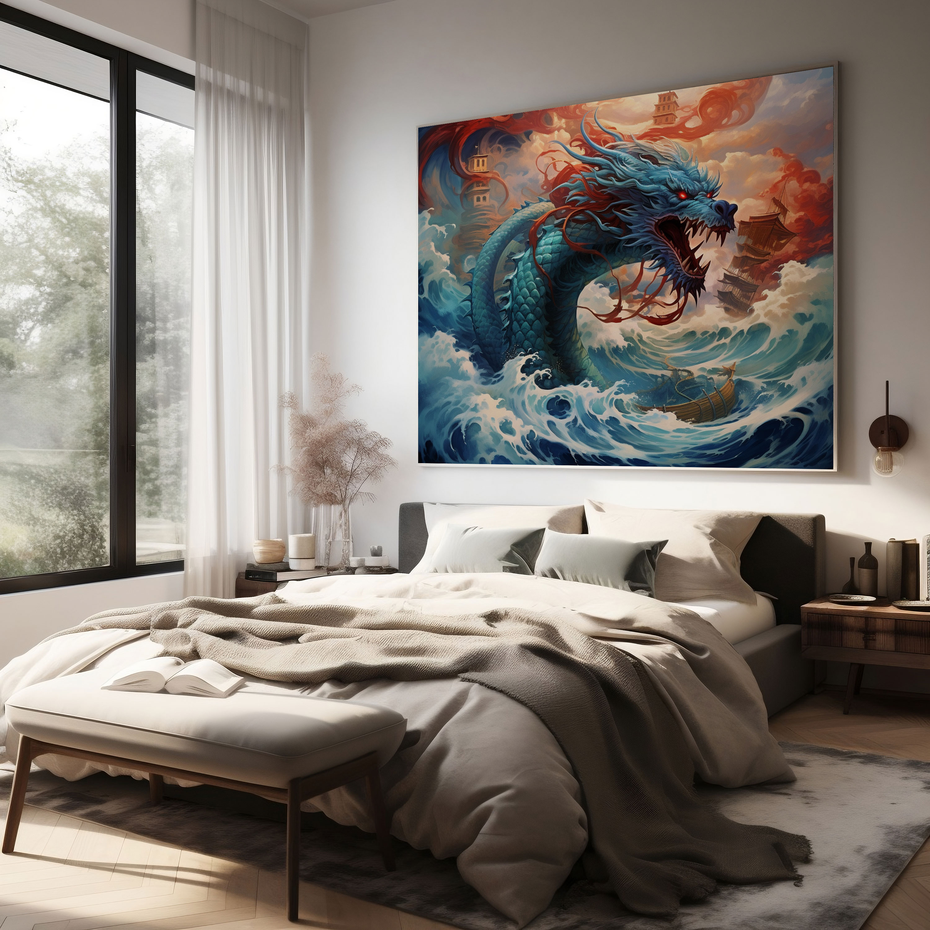 Pokemon Canvas Print: Fantasy Gyarados Soaring Through The Sky - Pokemon, Fantasy-Inspired Artwork, Soaring Through The Sky, Home Decoration