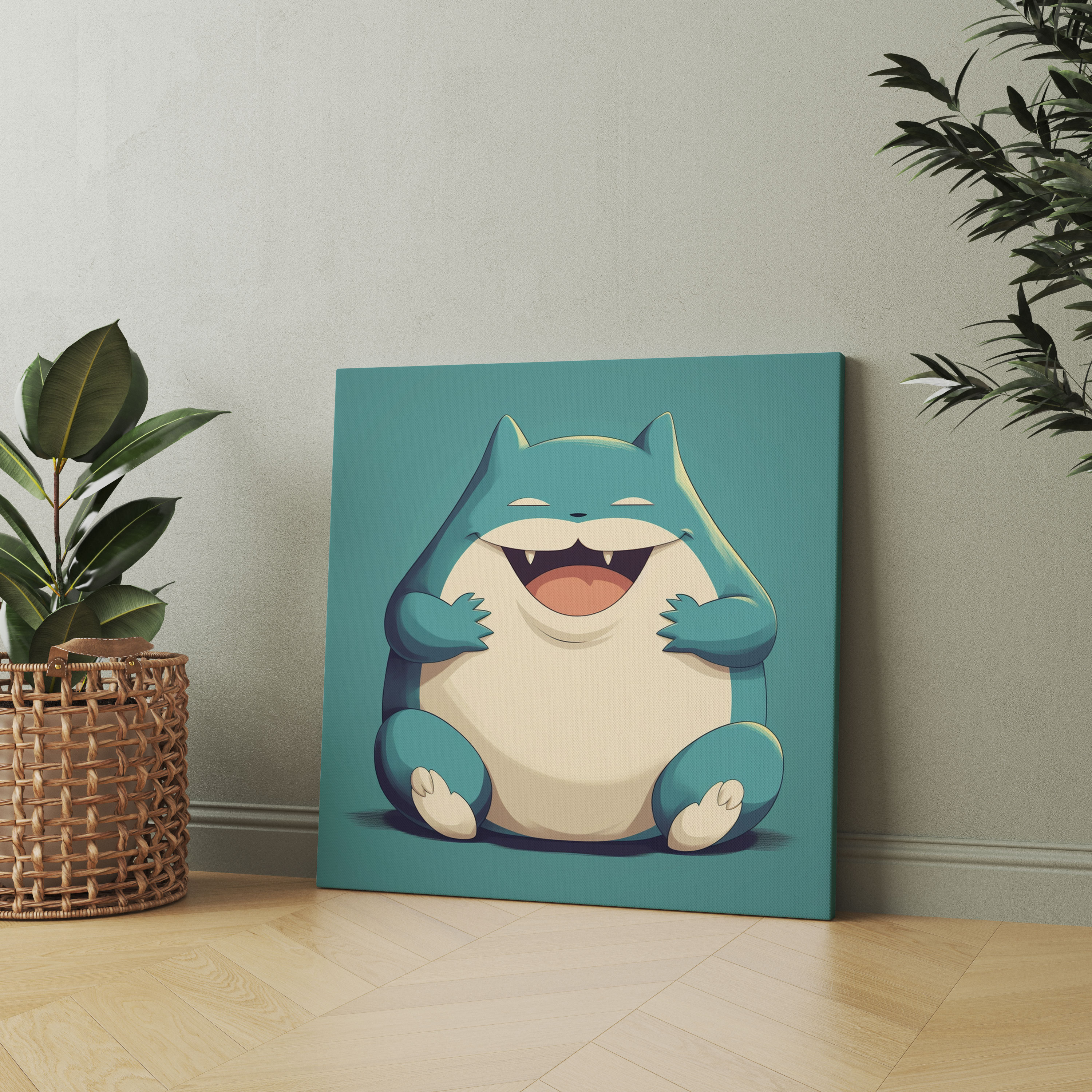 Pokemon Duvar Dekorasyonu: Karikatür Snorlax Komik Bir Pozda - Kanvas Tablo Duvar Sanatı Karikatür Tarzı İllüstrasyon
