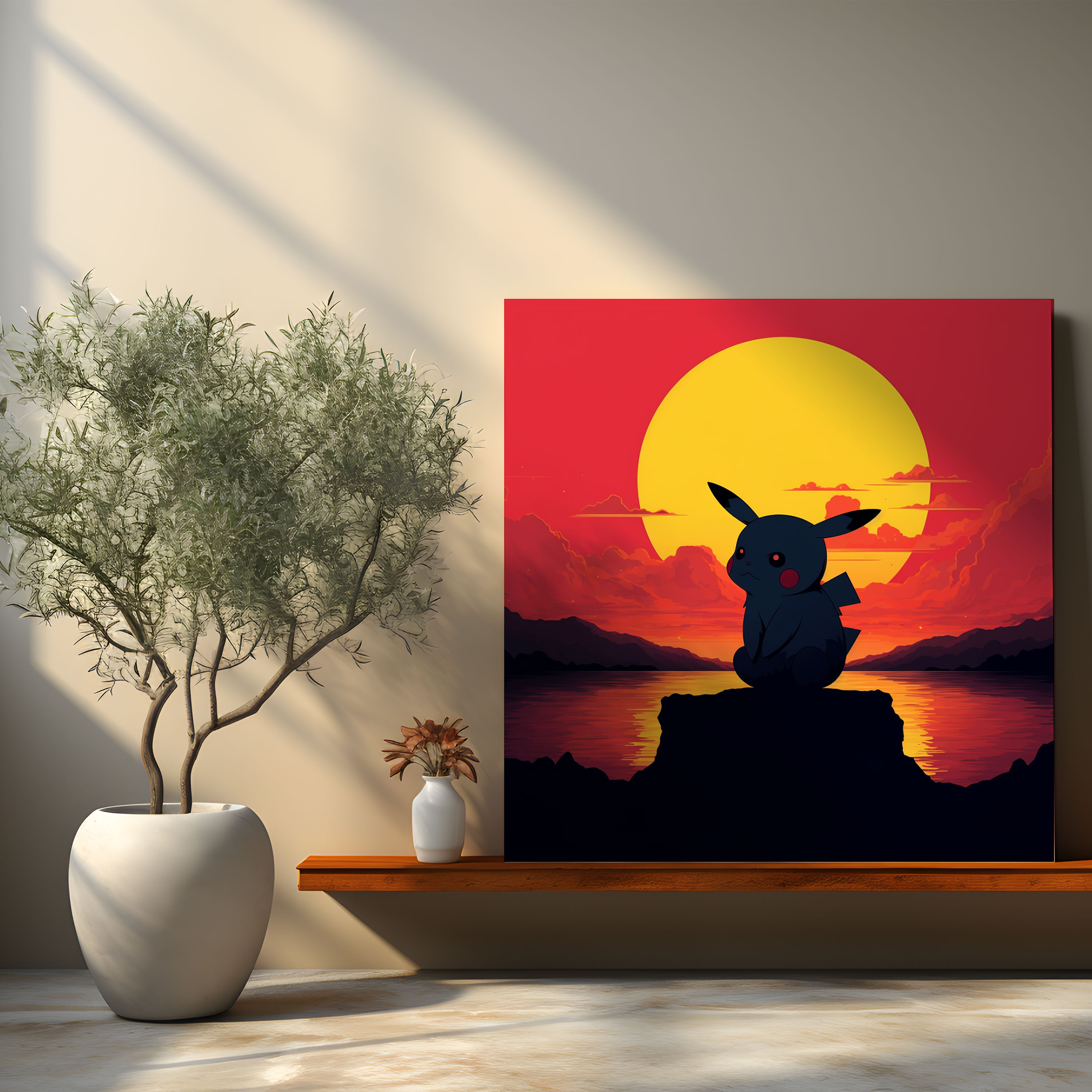 Pokemon Wall Decoration - Pikachu Silhouette Sunset Canvas Print - Pokemon, Wall Art, Pokemon, Canvas