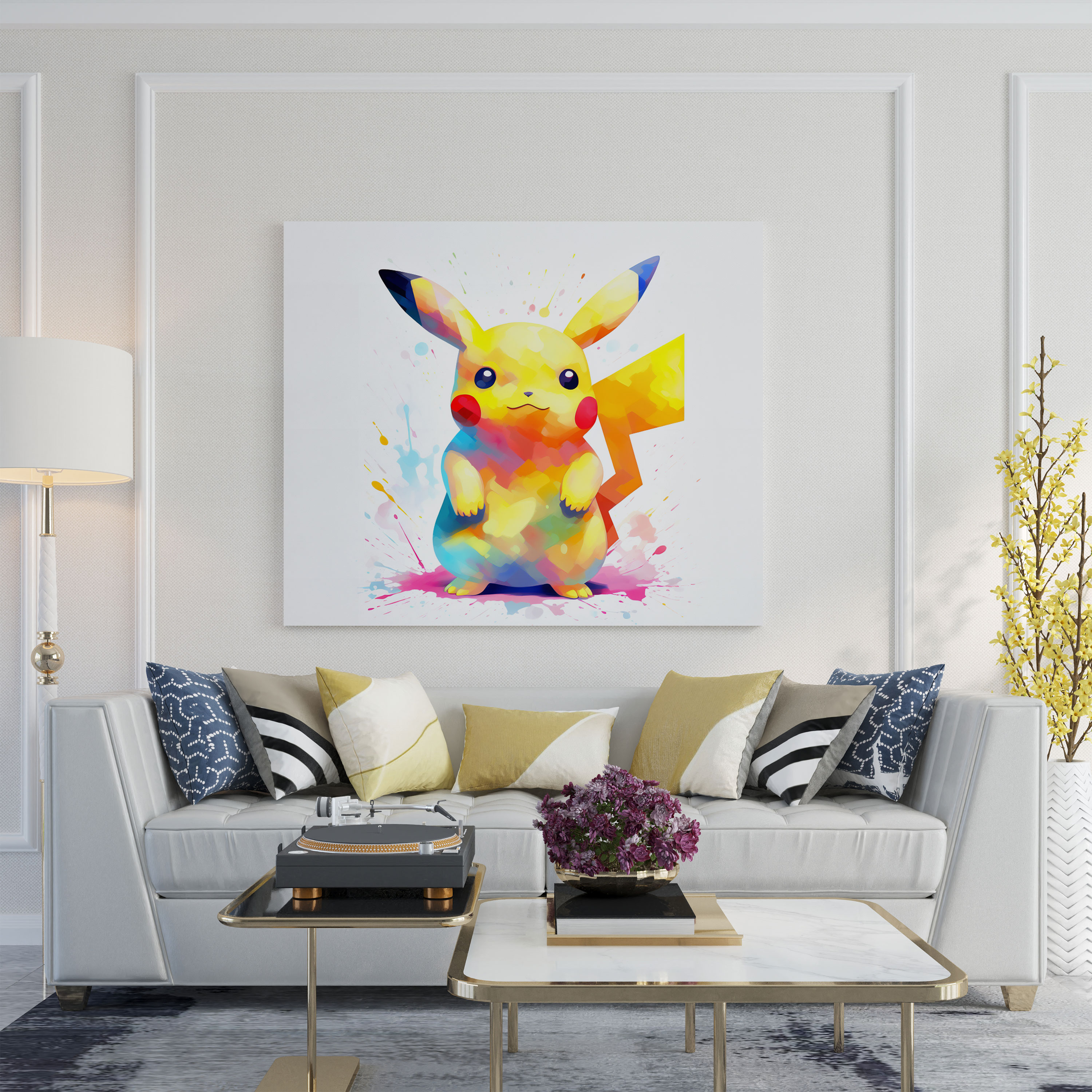 Pokemon Wall Art: Minimalist Silhouette Pikachu Canvas Print - Pokemon, Silhouette Of Pikachu, Canvas Wall Art, Wall Decoration