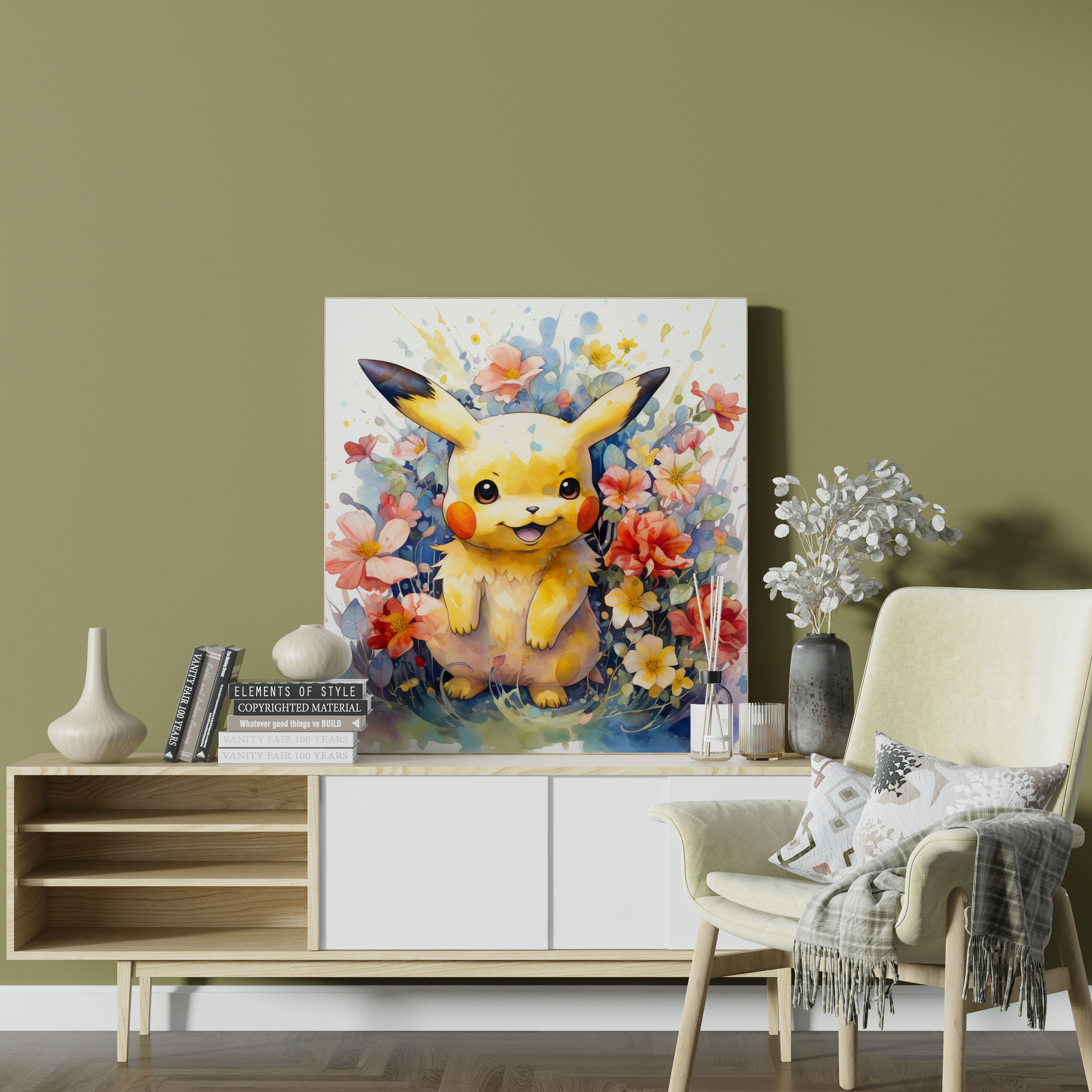 Pokemon Canvas Print - Colorful Watercolor Pikachu Wall Art - Pokemon, Canvas Print, Pikachu, Canvas