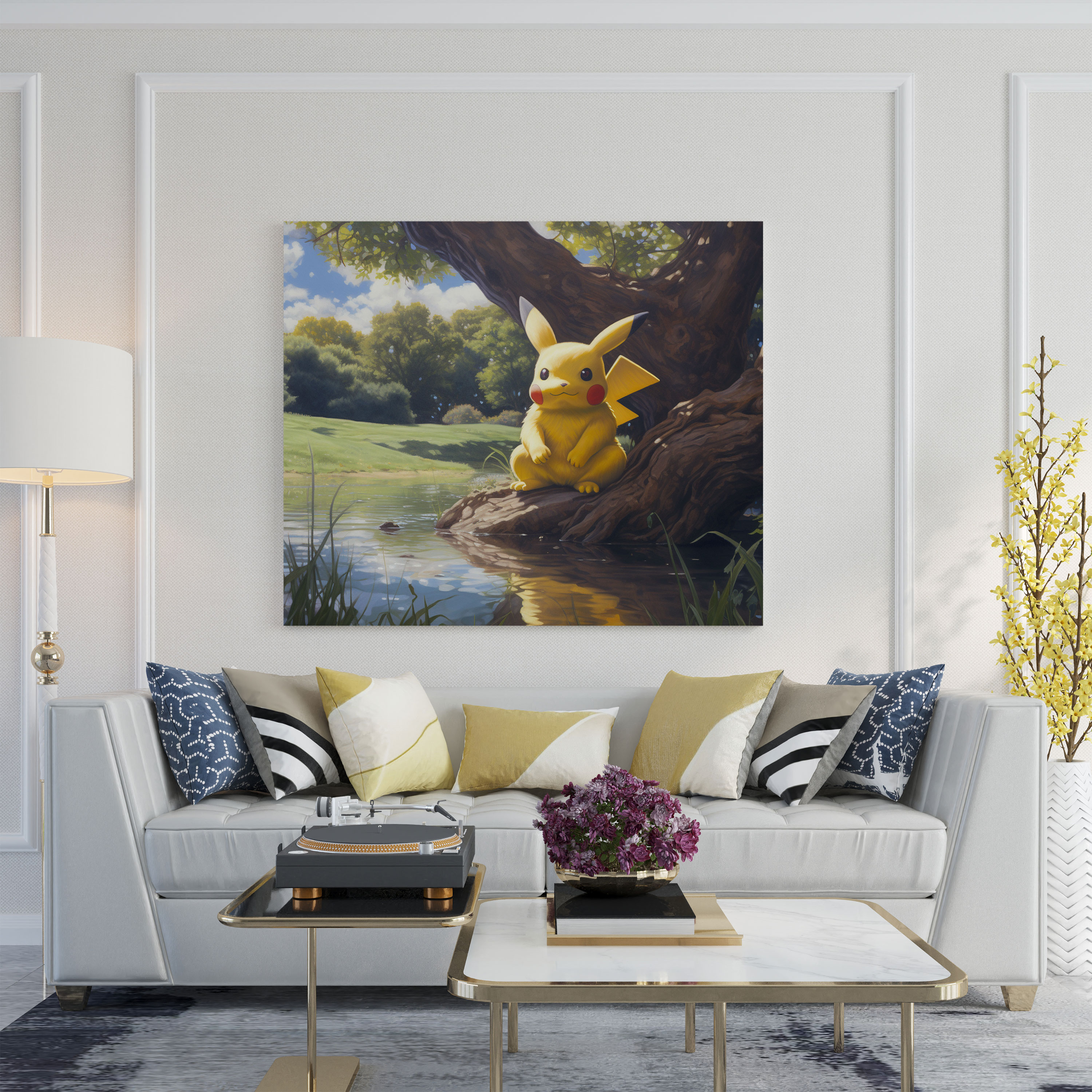 Pokemon Manzara Pikachu Kanvas Tablo - Huzurlu Peyzaj - Duvar Dekorasyonu