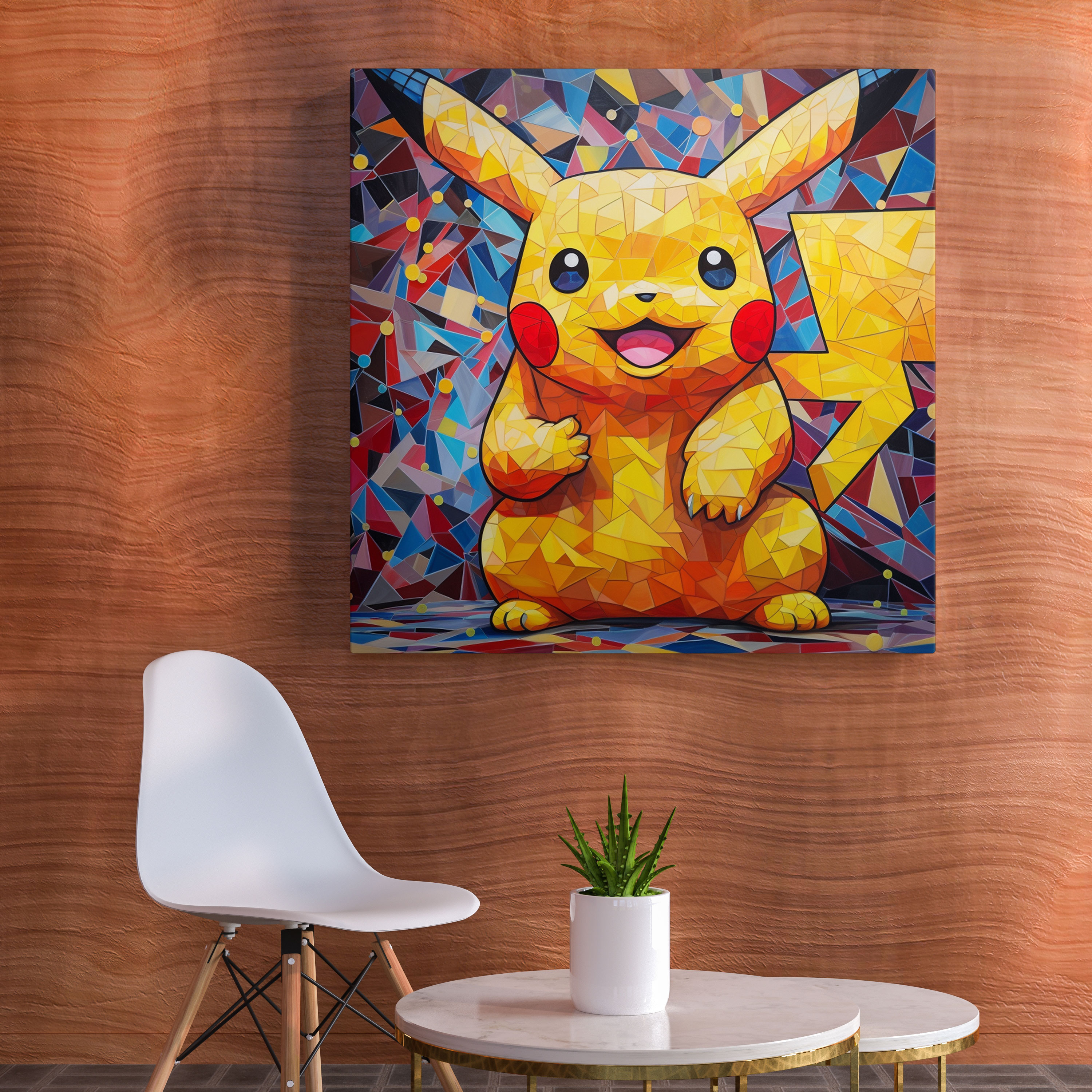 Pokemon Geometrik Kanvas Tablo: Renkli Pikachu Mozaik - Pokemon Kanvas Tablo Modern Kanvas Duvar Sanatı