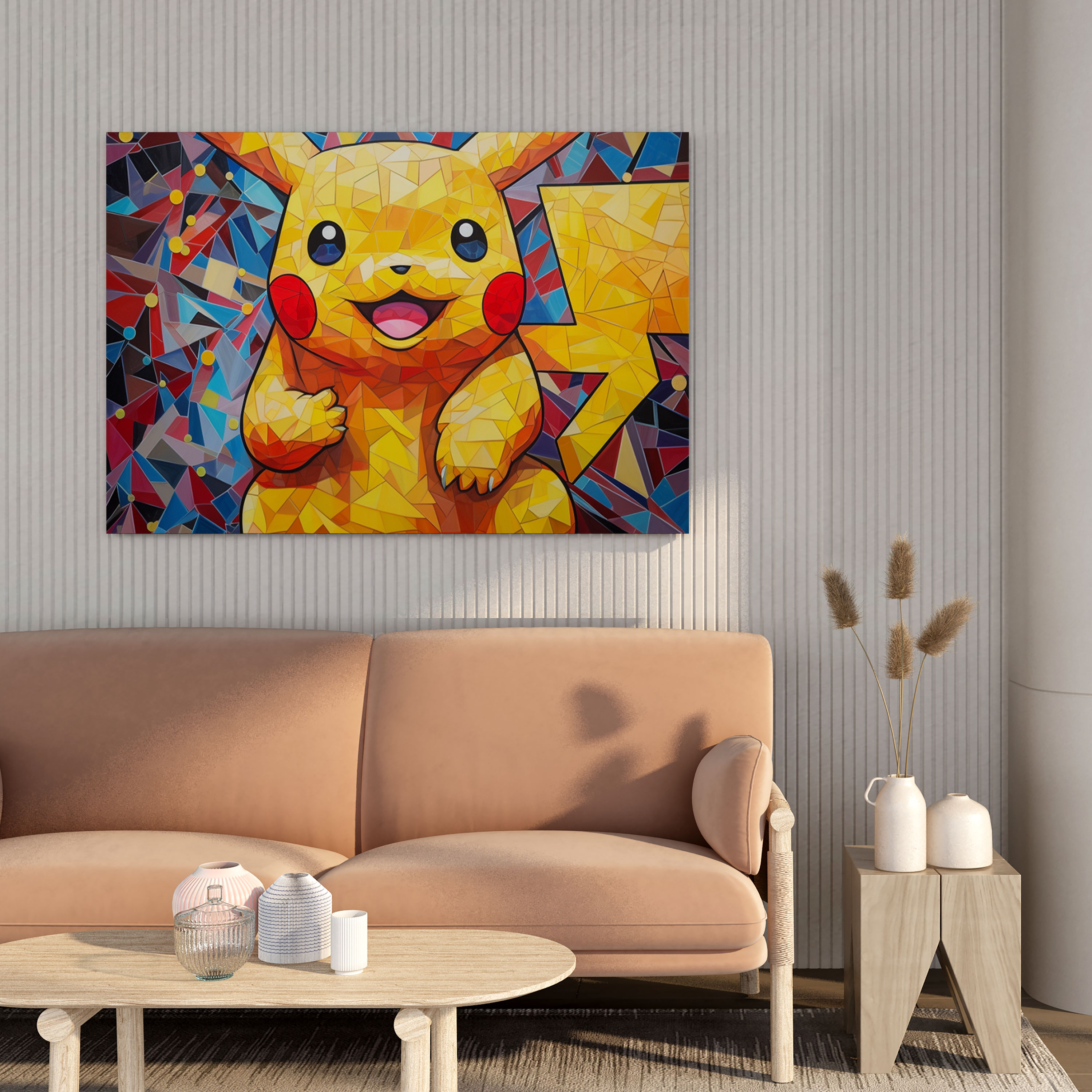 Pokemon Geometrik Kanvas Tablo: Renkli Pikachu Mozaik - Pokemon Kanvas Tablo Modern Kanvas Duvar Sanatı