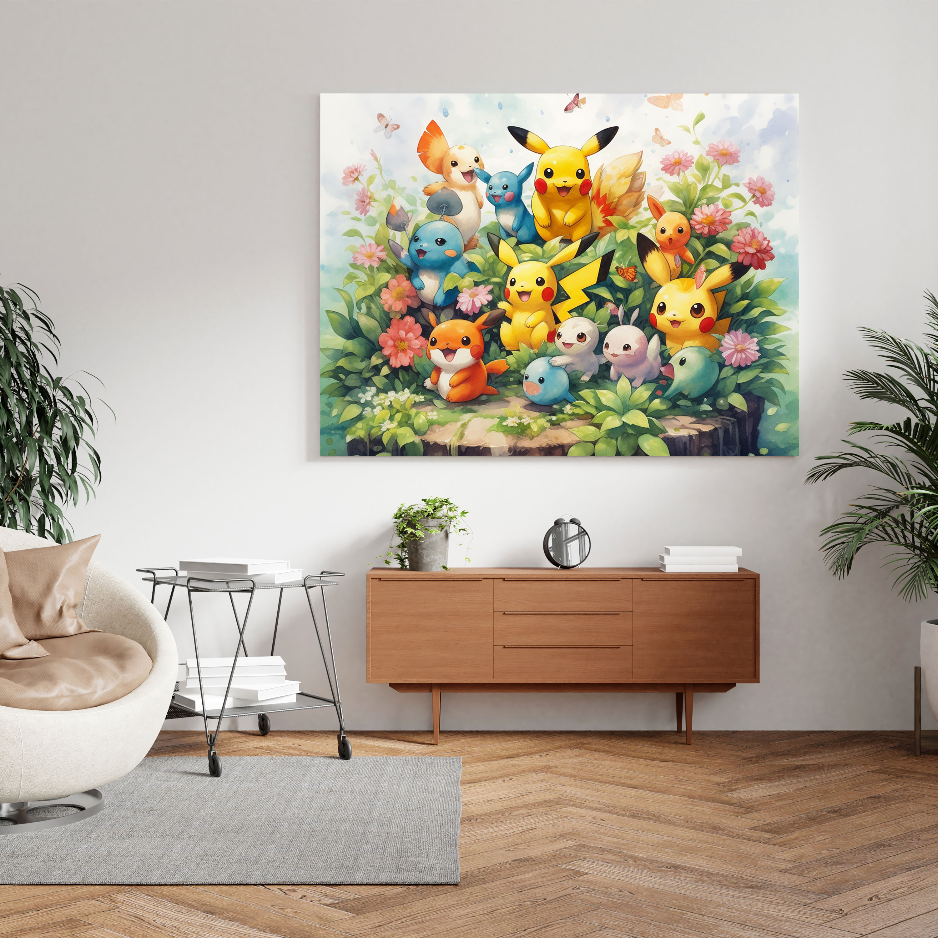 Pokemon Sulu Boya Duvar Sanatı: Masalsı Bahçe Manzarası - Pokemon Masalsı Su Boyama İllüstrasyon Sevinç