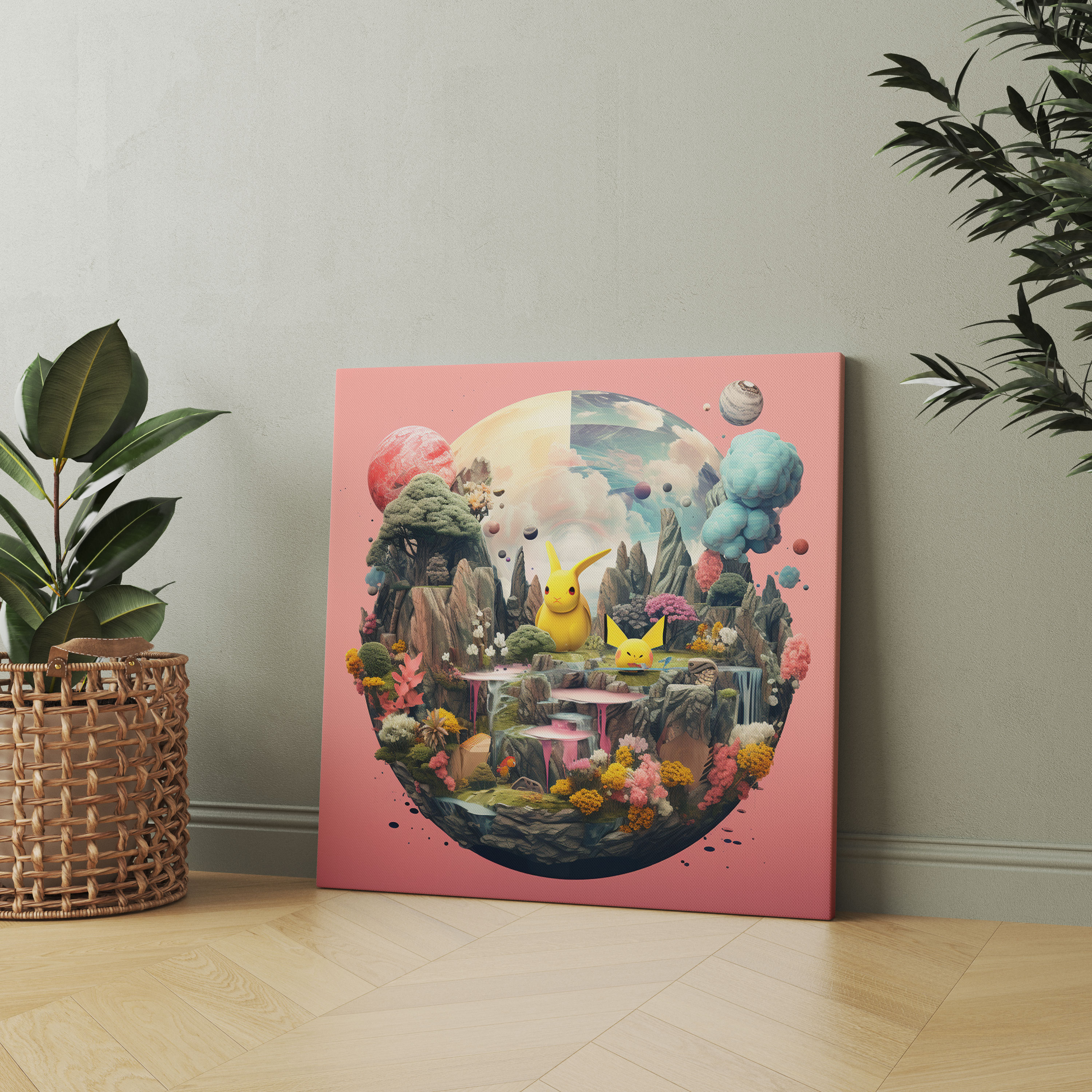 Pokemon Surreal Wall Decoration: Abstract Digital Collage - Pokemon, Canvas, Canvas Wall Art, Wall Decoration