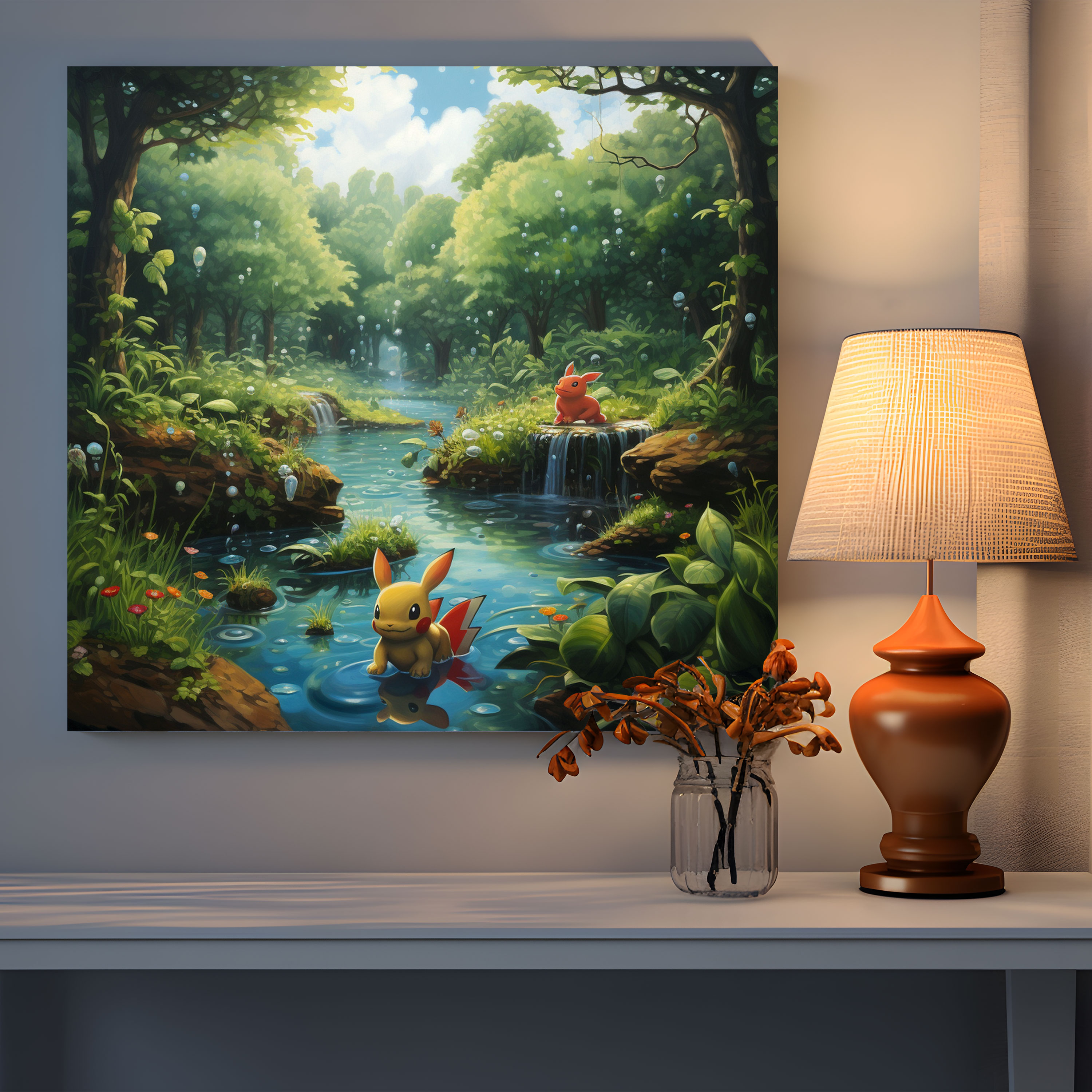 Pokemon Canvas Print: Serene Landscape Oil Painting Wall Art - Pokemon, Wall Decoration, Canvas Print, Canvas