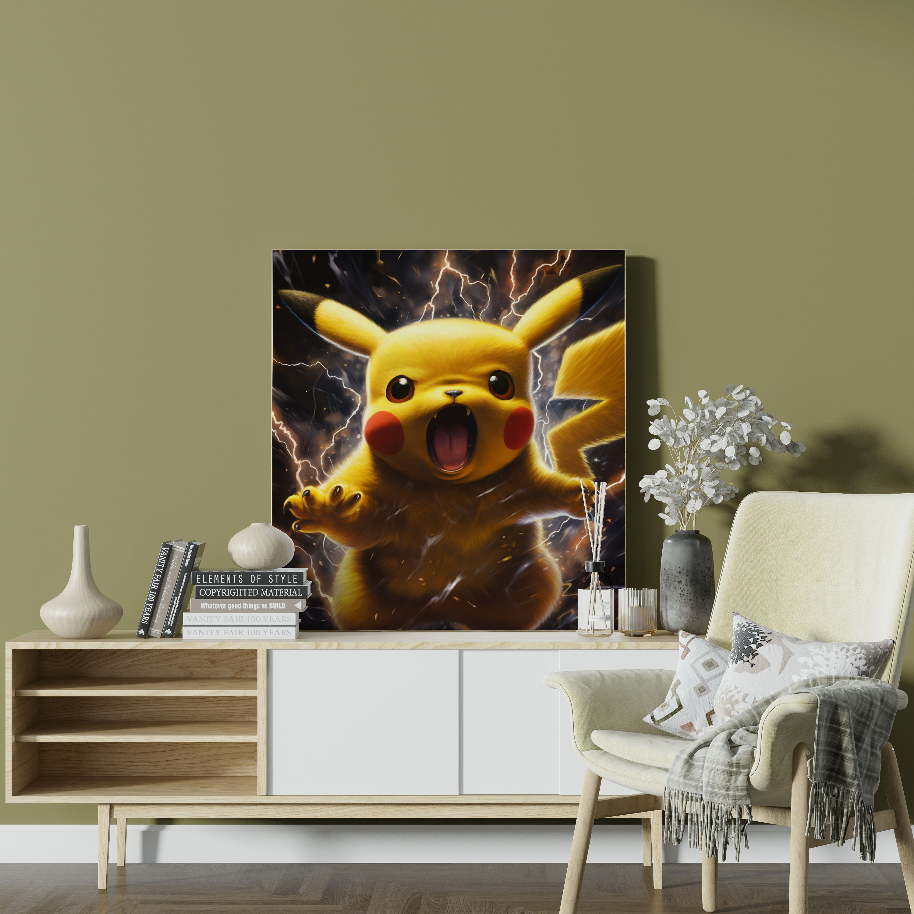 Pokemon Wall Art: Photorealistic Pikachu Canvas Print - Pokemon, Canvas Wall Art, Wall Decoration, Detail