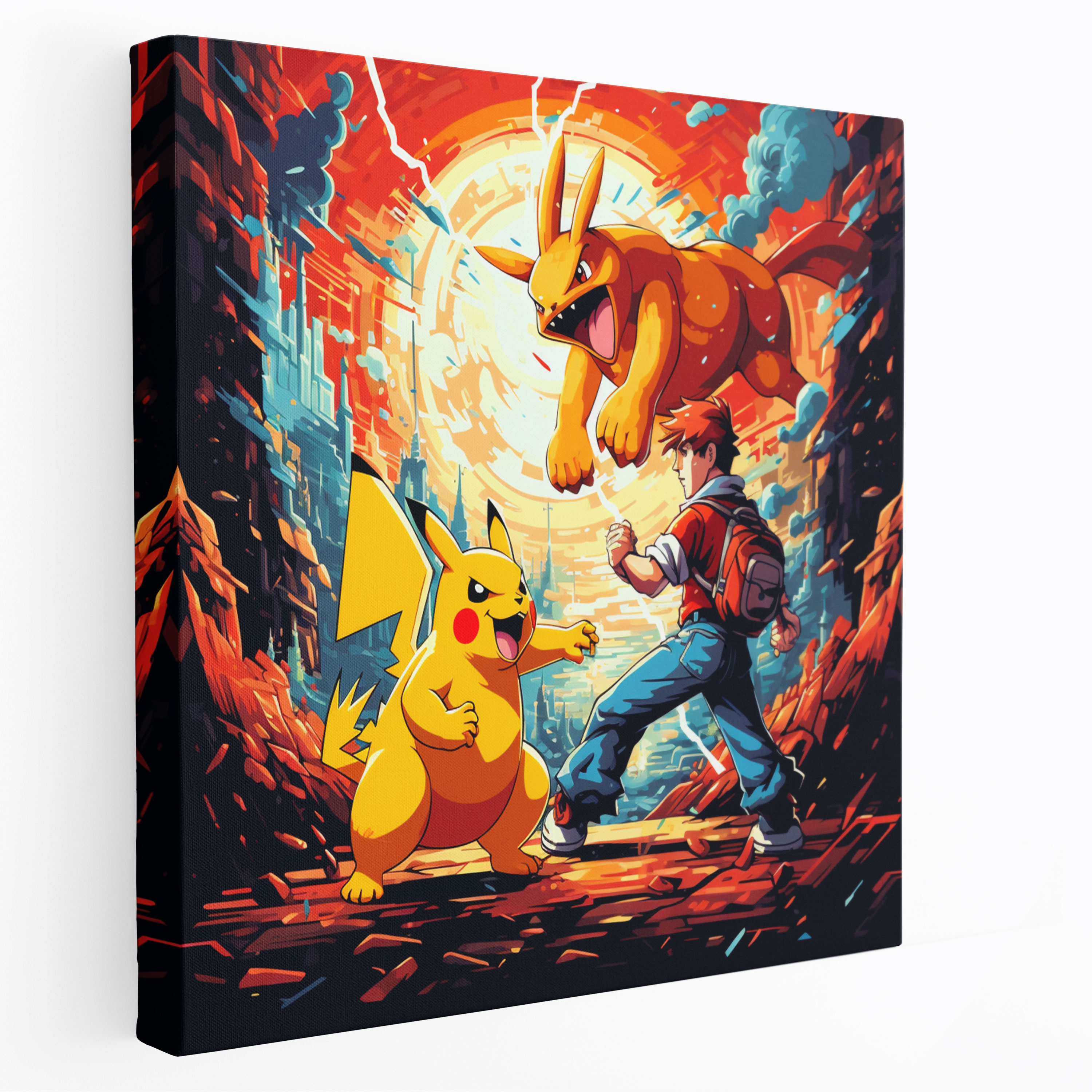 Pokemon Wall Art: Pikachu And Charizard In Retro Pixel Art - Pokemon, Pokemon, Action-Packed Battle, Retro Pixel Art