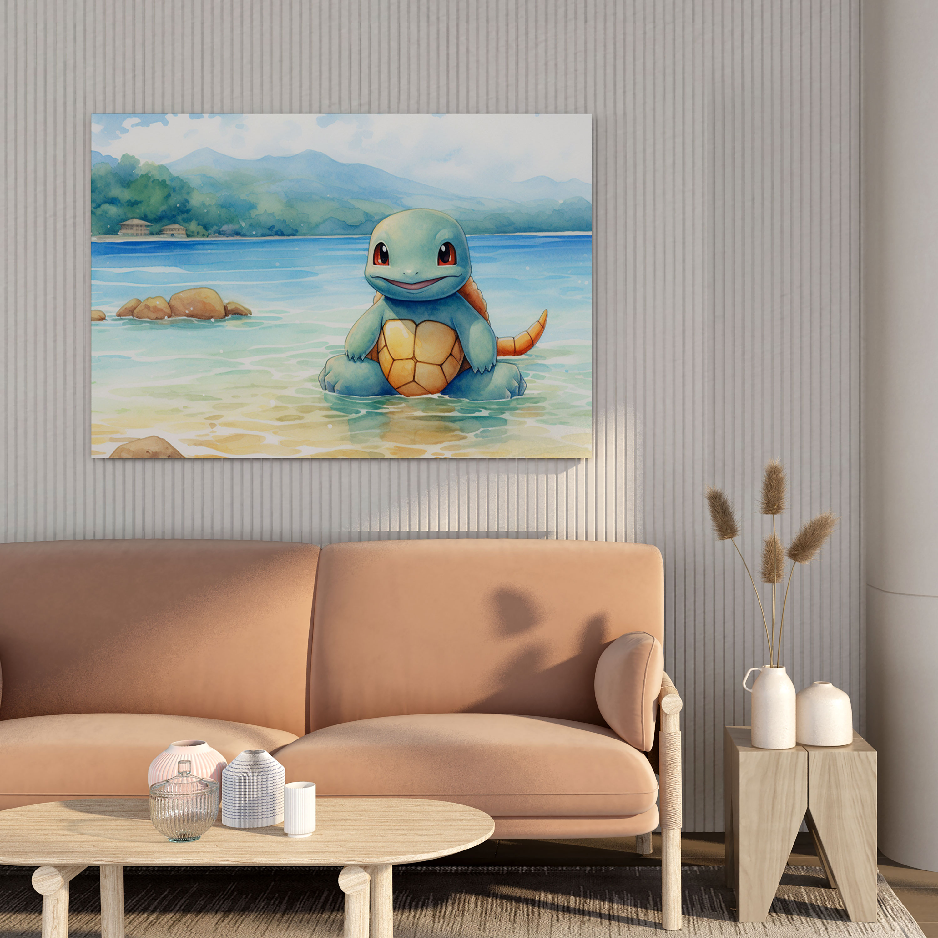 Pokemon Kanvas Tablo: Huzurlu Plajda Squirtle - Pokemon Kanvas Duvar Sanatı