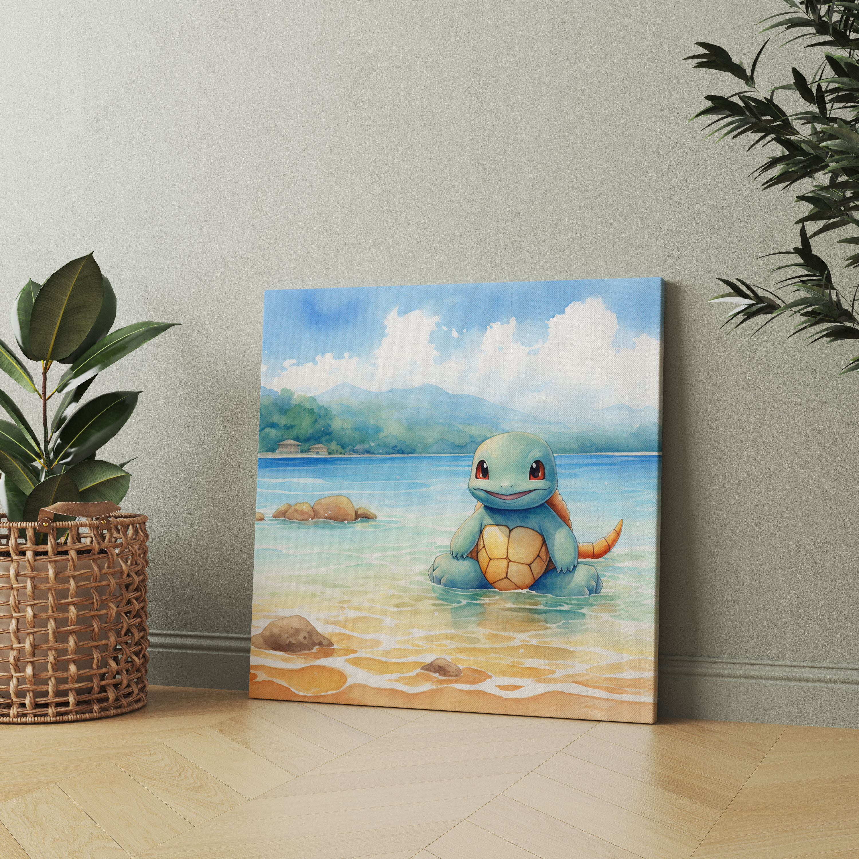 Pokemon Kanvas Tablo: Huzurlu Plajda Squirtle - Pokemon Kanvas Duvar Sanatı