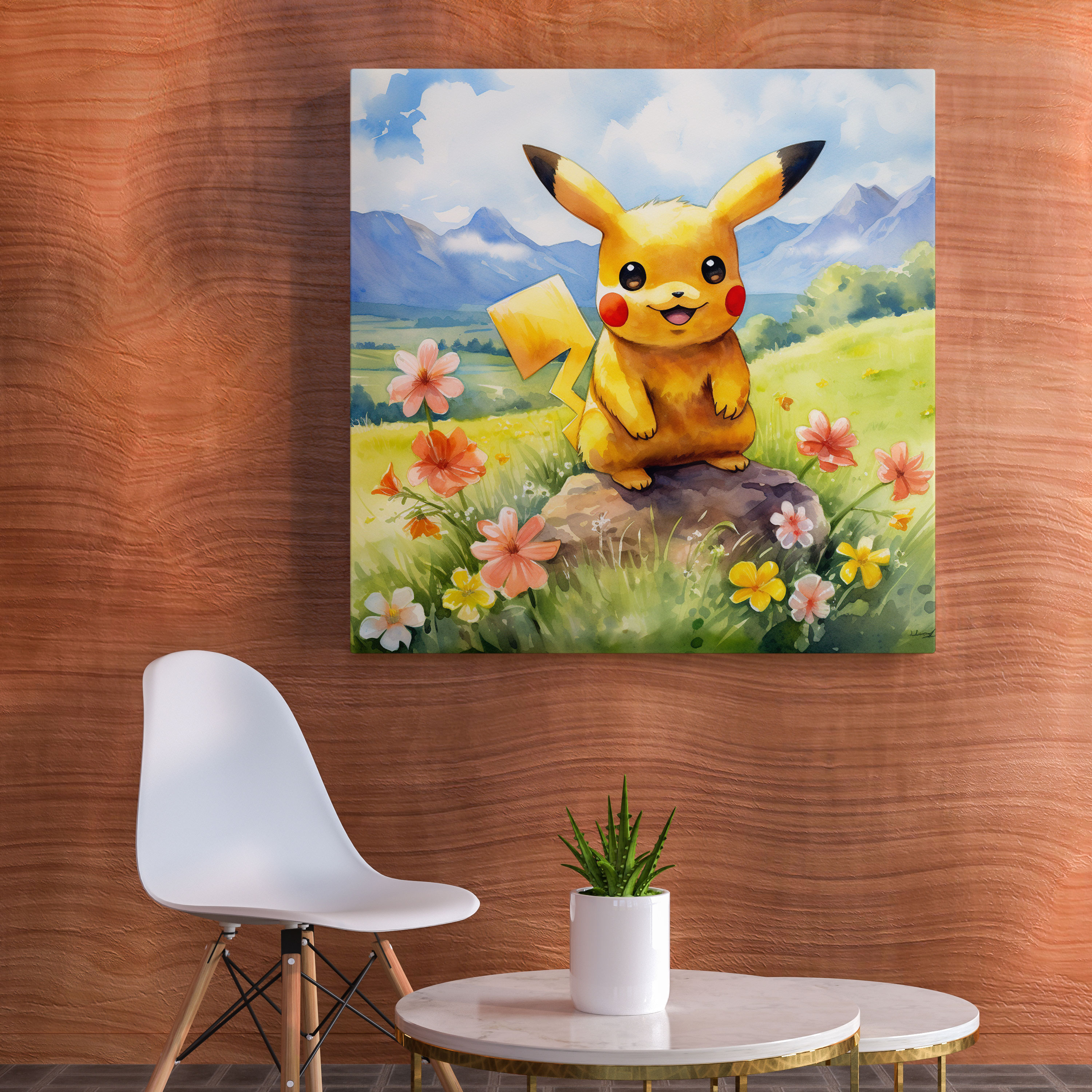 Pokemon Canvas Print - Pikachu Playing In Sunny Meadow - Pokemon, Pokemon, Canvas, Watercolor Painting