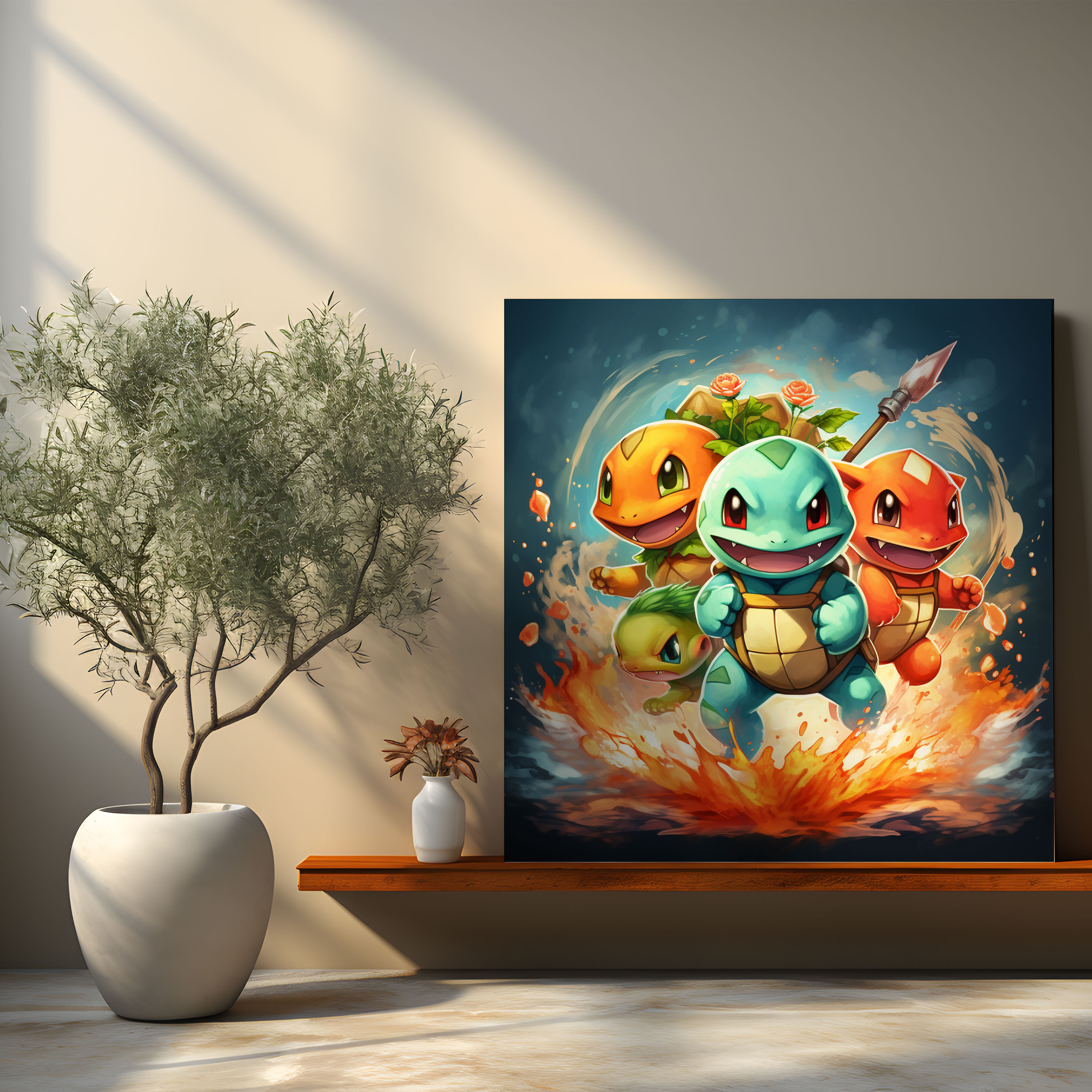 Pokemon Wall Art - Fierce Battle Of Bulbasaur, Charmander, And Squirtle - Pokemon, Wall Art, Canvas, Squirtle