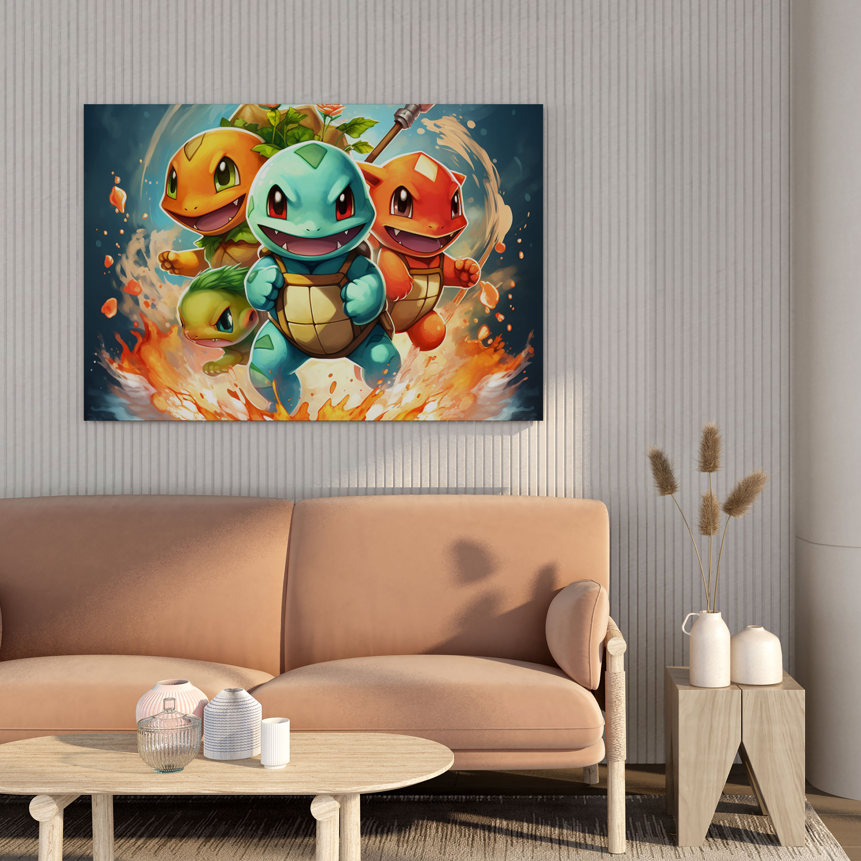 Pokemon Wall Art - Fierce Battle Of Bulbasaur, Charmander, And Squirtle - Pokemon, Wall Art, Canvas, Squirtle