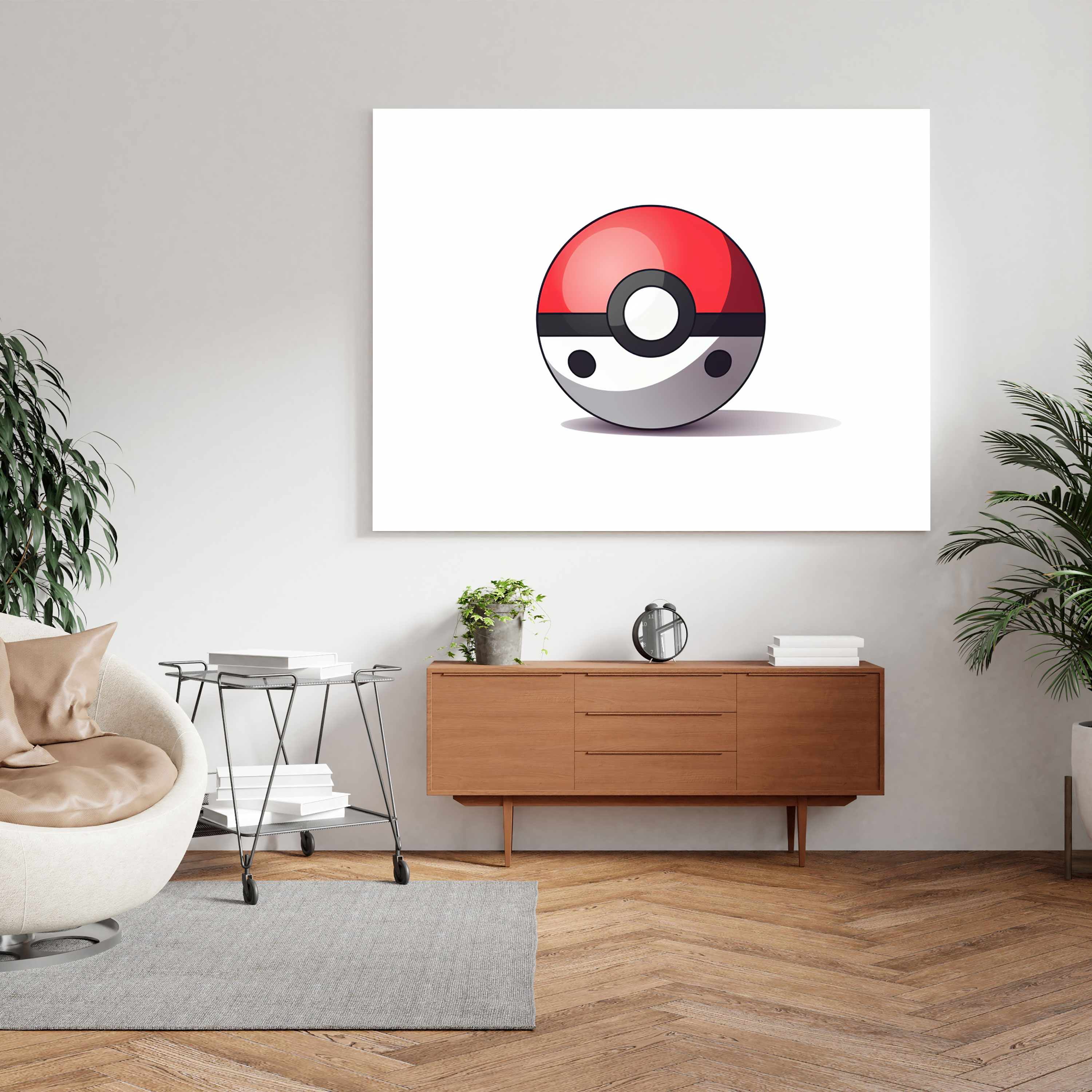 Pokemon Duvar Sanatı - Minimalist Pokeball Tasarımı - Duvar Sanatı Temiz Beyaz Arka Plan Kanvas