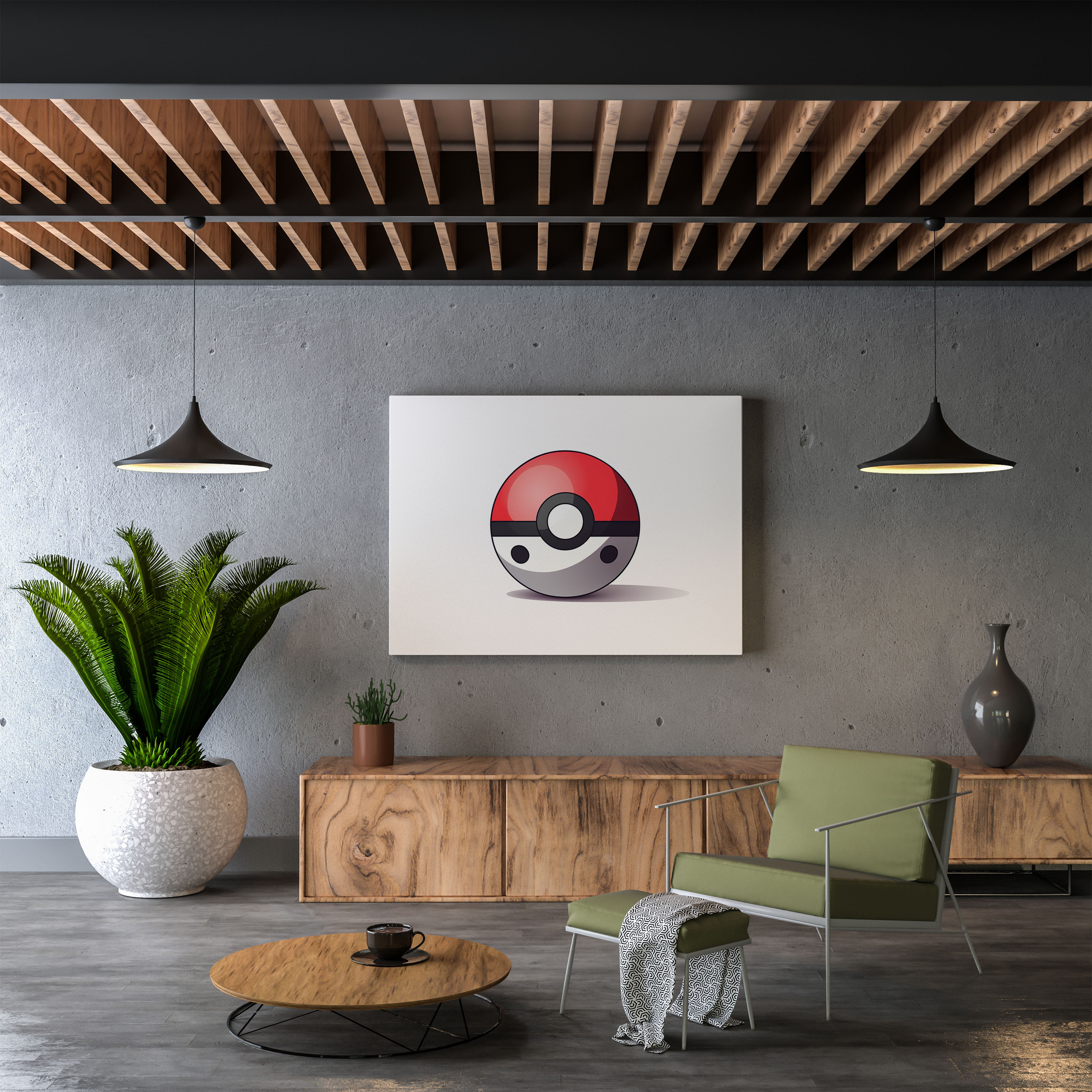 Pokemon Duvar Sanatı - Minimalist Pokeball Tasarımı - Duvar Sanatı Temiz Beyaz Arka Plan Kanvas