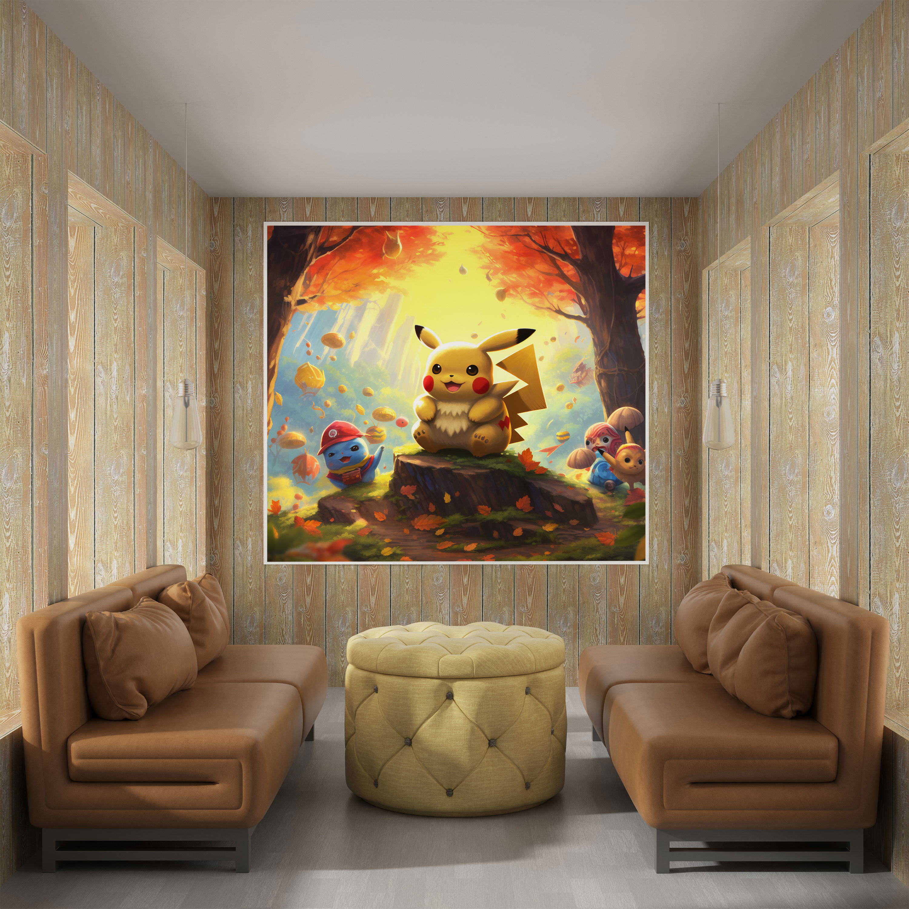 Pokemon Wall Decoration - Pikachu And Friends In Autumn Forest - Pokemon, Pokemon, Digital Painting, Autumn Colors