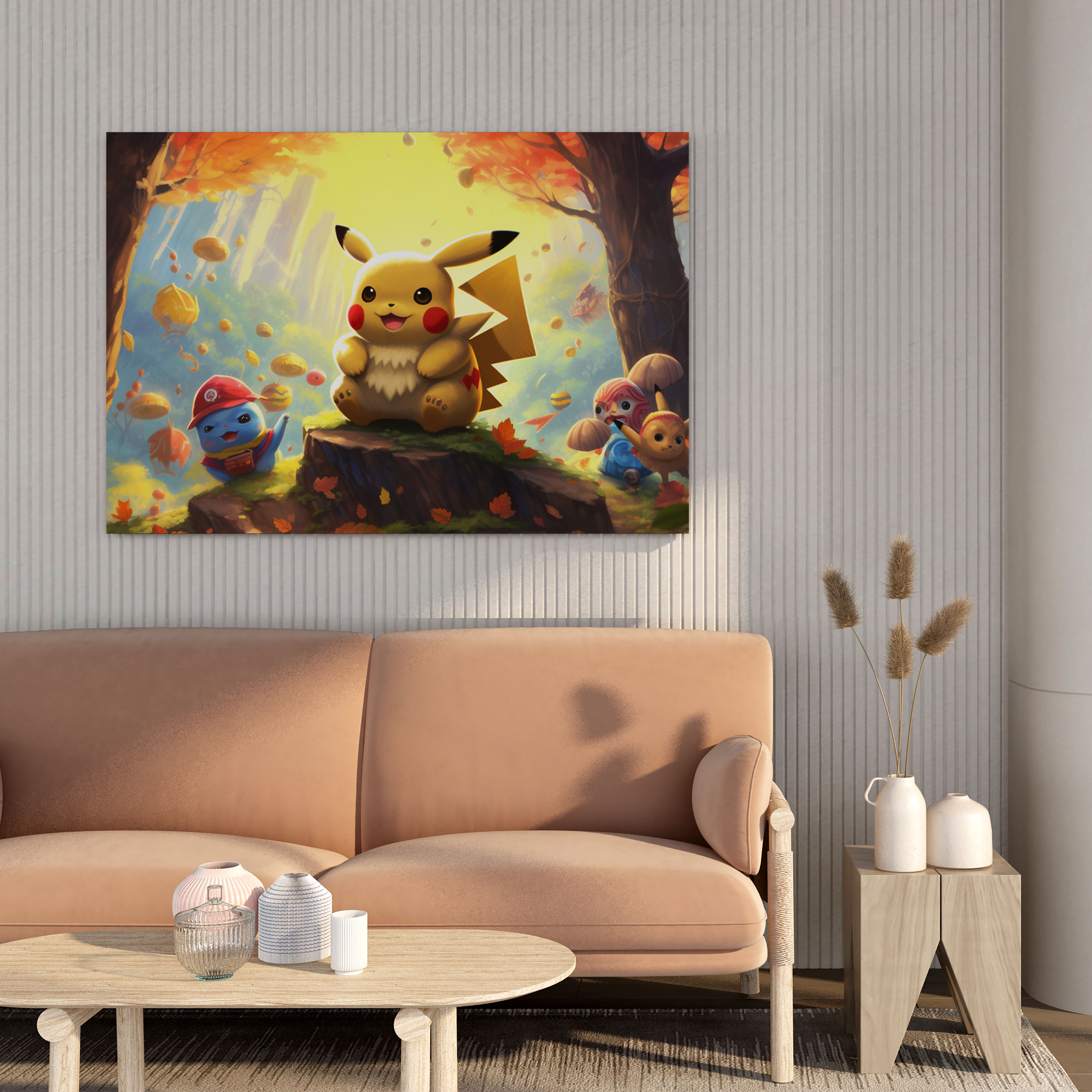 Pokemon Wall Decoration - Pikachu And Friends In Autumn Forest - Pokemon, Pokemon, Digital Painting, Autumn Colors