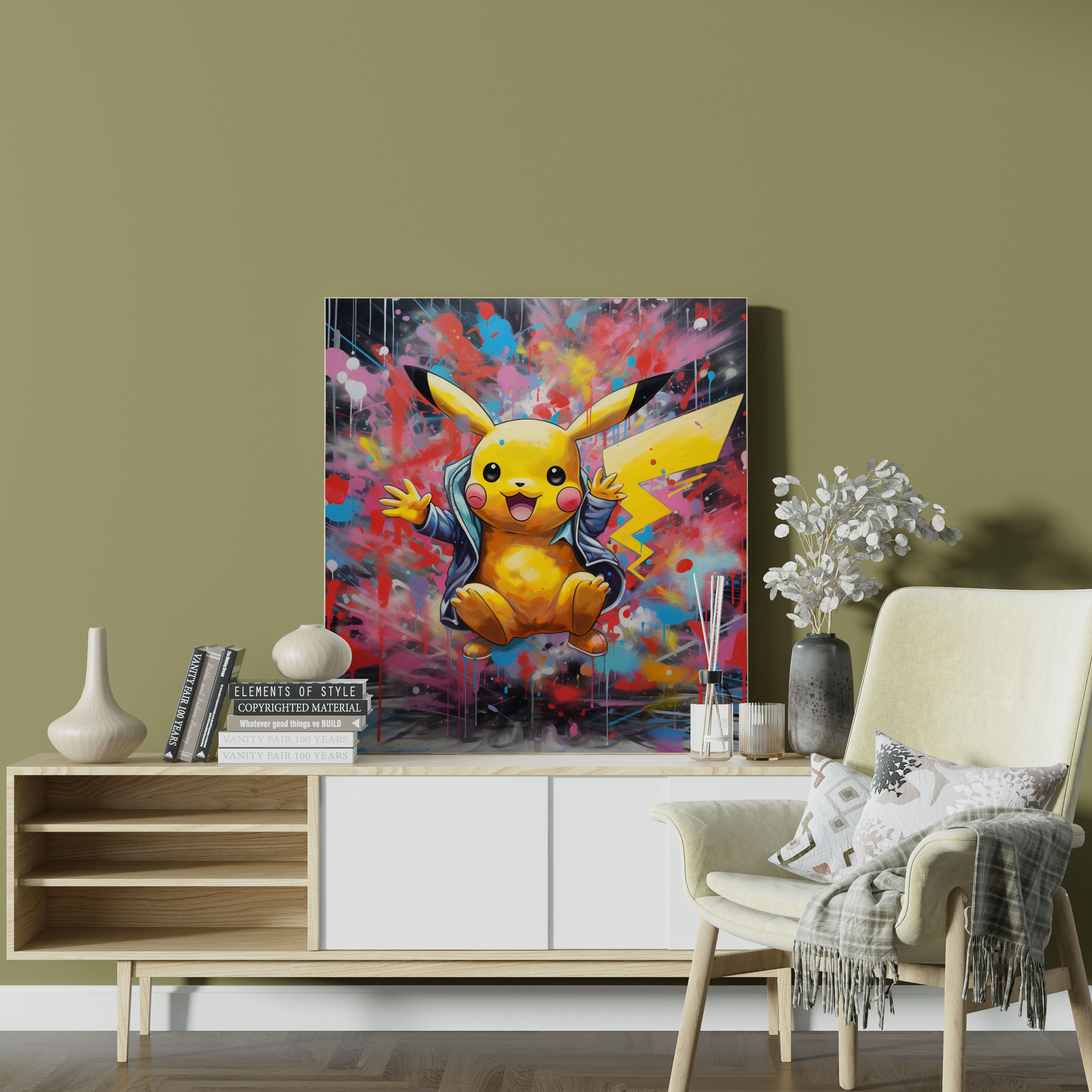 Pokemon Canvas Print - Graffiti-Style Pikachu Artwork - Pokemon, Dynamic Pose, Canvas Print, Wall Decoration