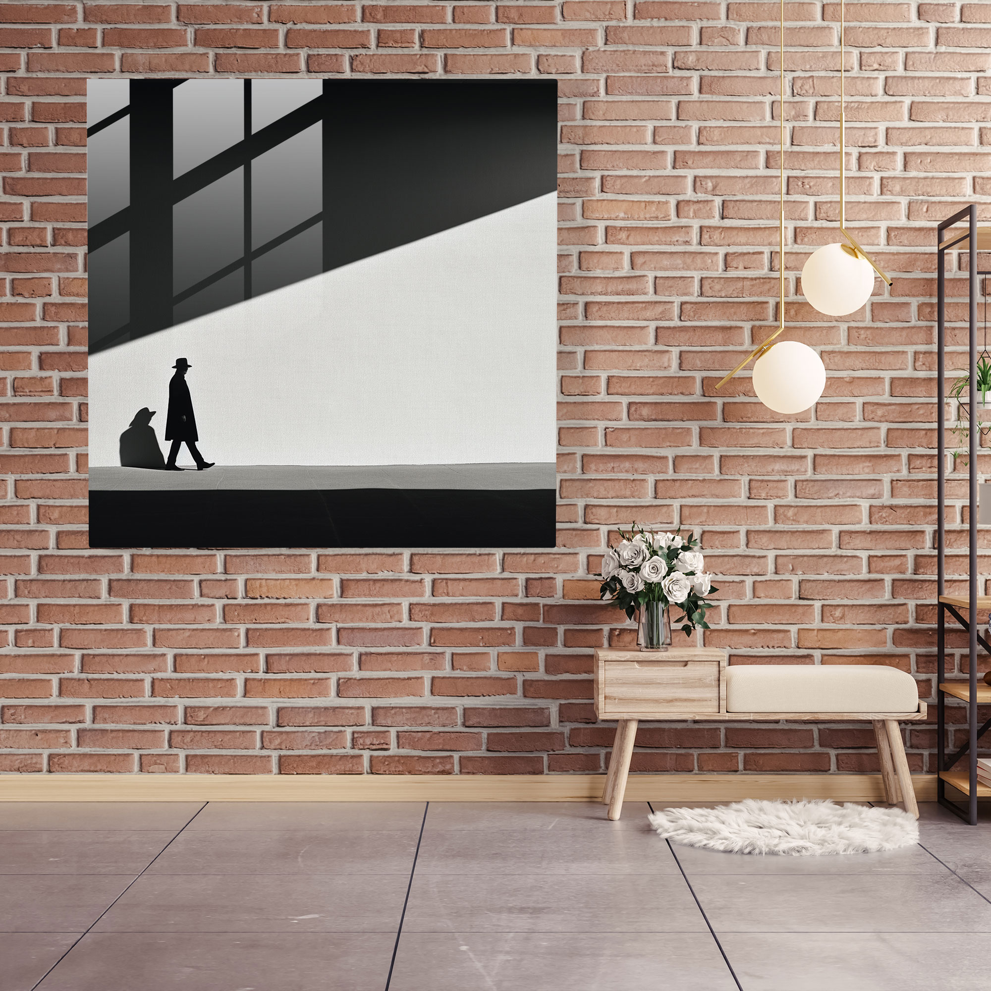 Gölge İçinde Minimalist Esrarengiz Figür Cam Tablo - Pulp Fiction Gölgeler Gerilim Modern Sanat