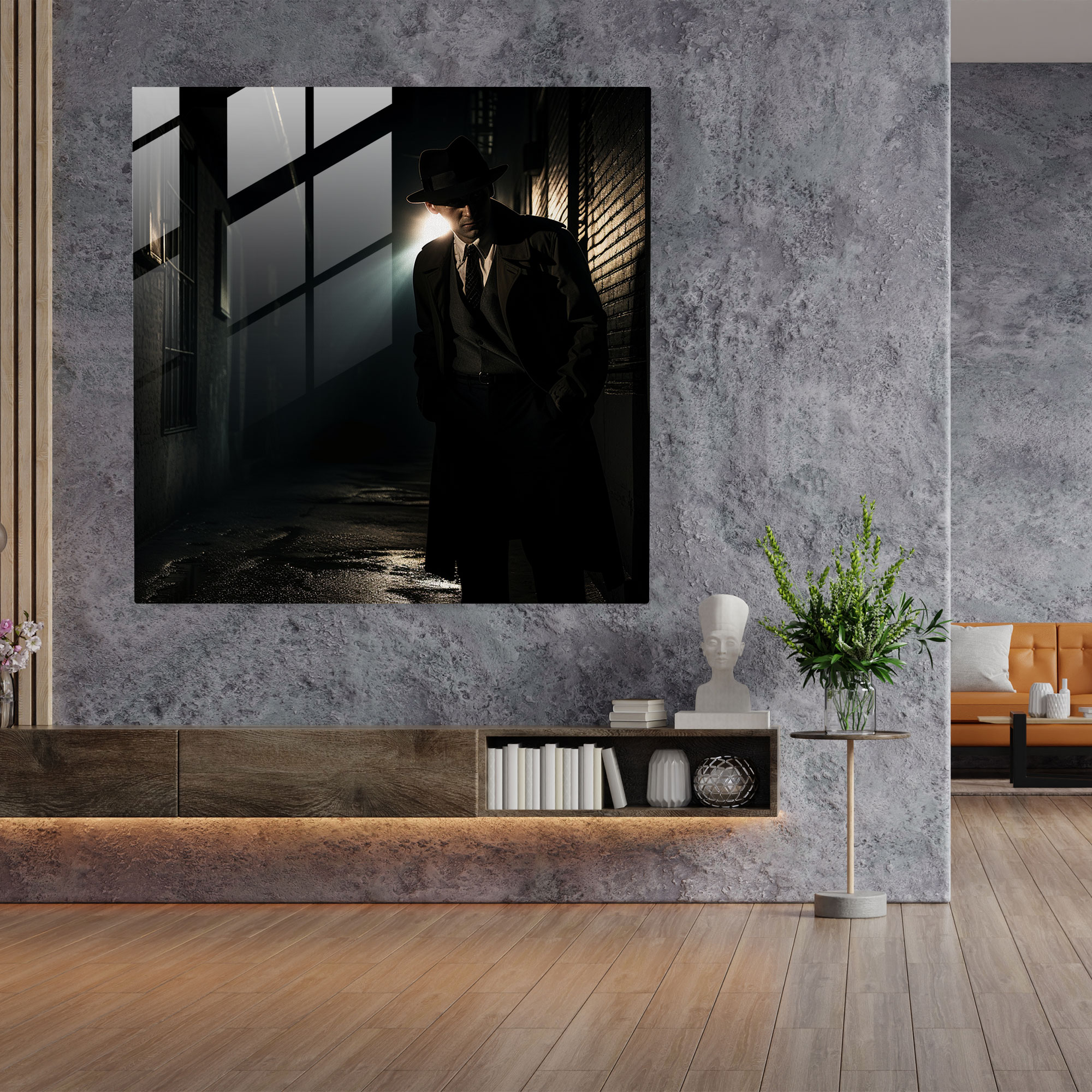 Mysterious Shadows Glass Print - Pulp Fiction, Modern Art, Pulp Fiction, Wall Decoration
