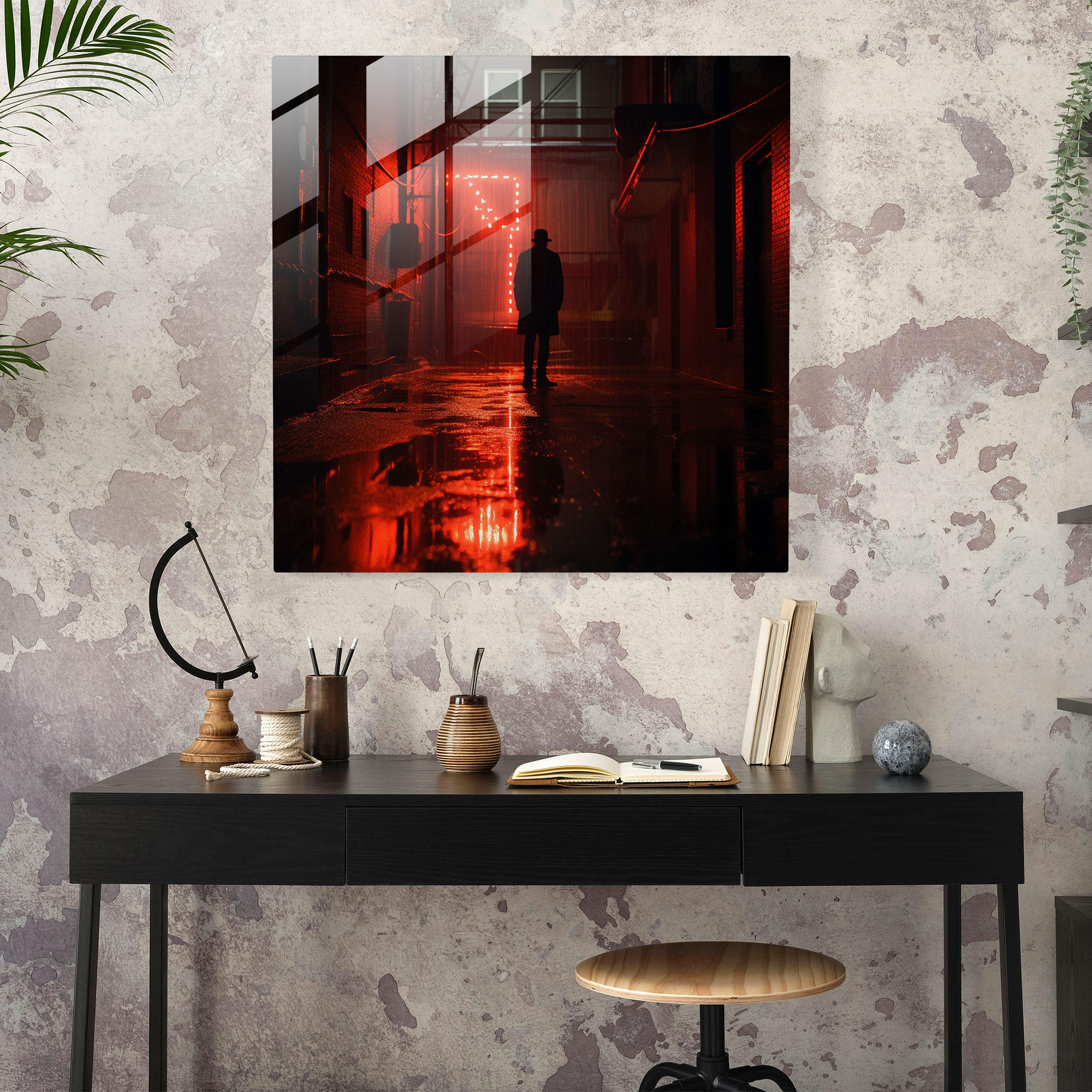 Yağmurlu Geceler Cam Tablo - Pulp Fiction Modern Sanat Noir Fotoğraf
