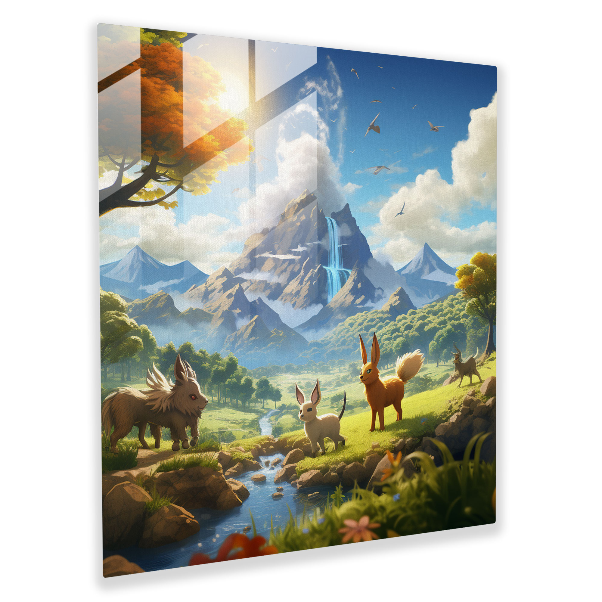 Eevee's Harmony: Glass Print - Pokemon, Glass Print, Home Decoration, Modern Art