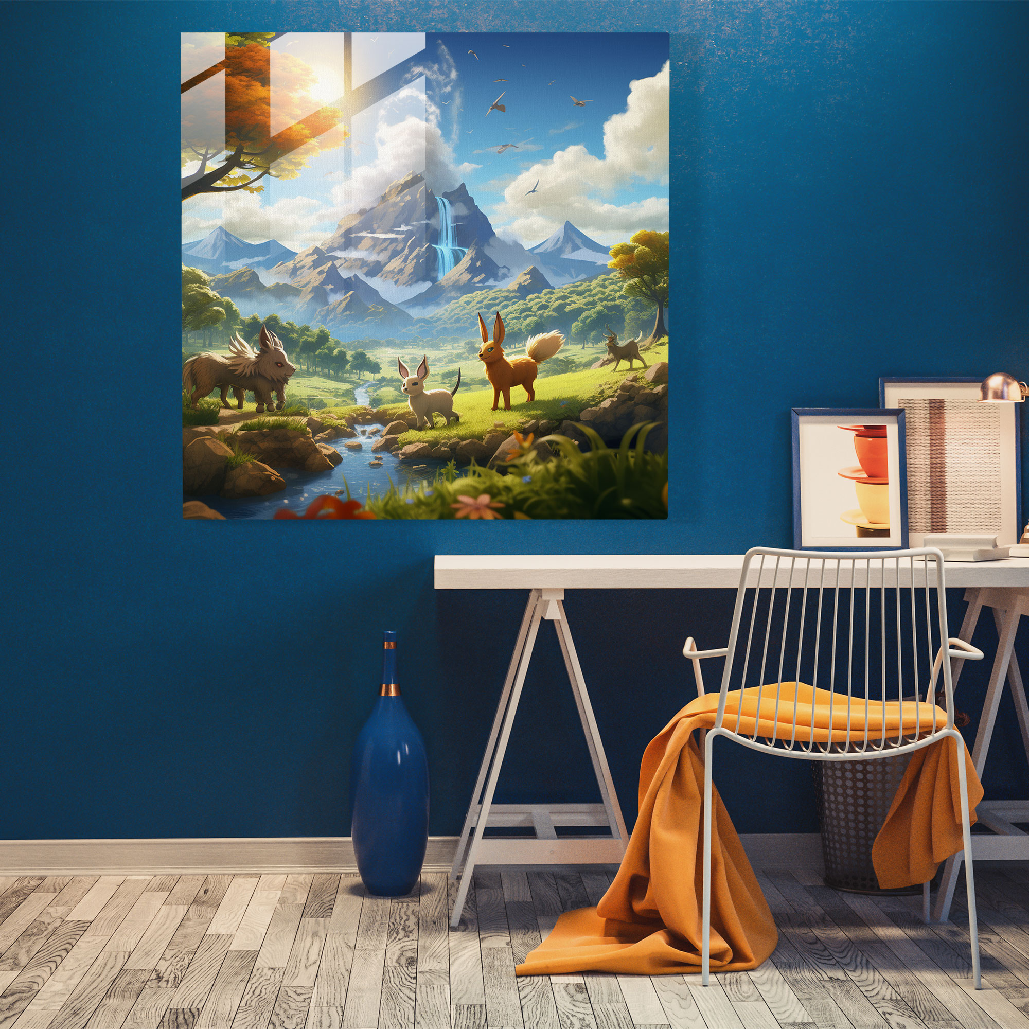 Eevee's Harmony: Glass Print - Pokemon, Glass Print, Home Decoration, Modern Art