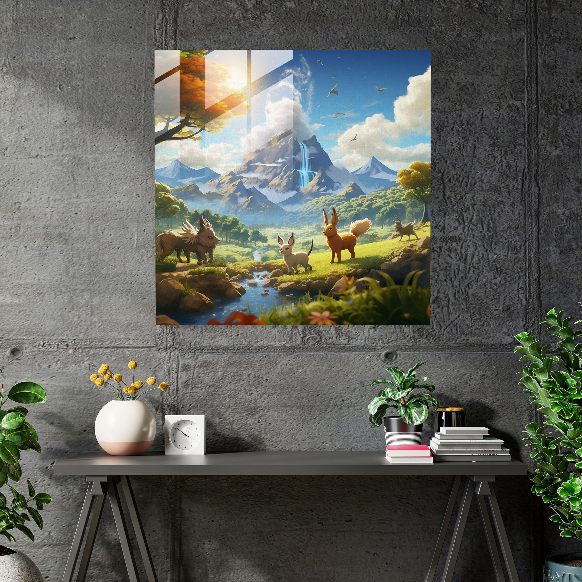Eevee's Harmony: Glass Print - Pokemon, Glass Print, Home Decoration, Modern Art