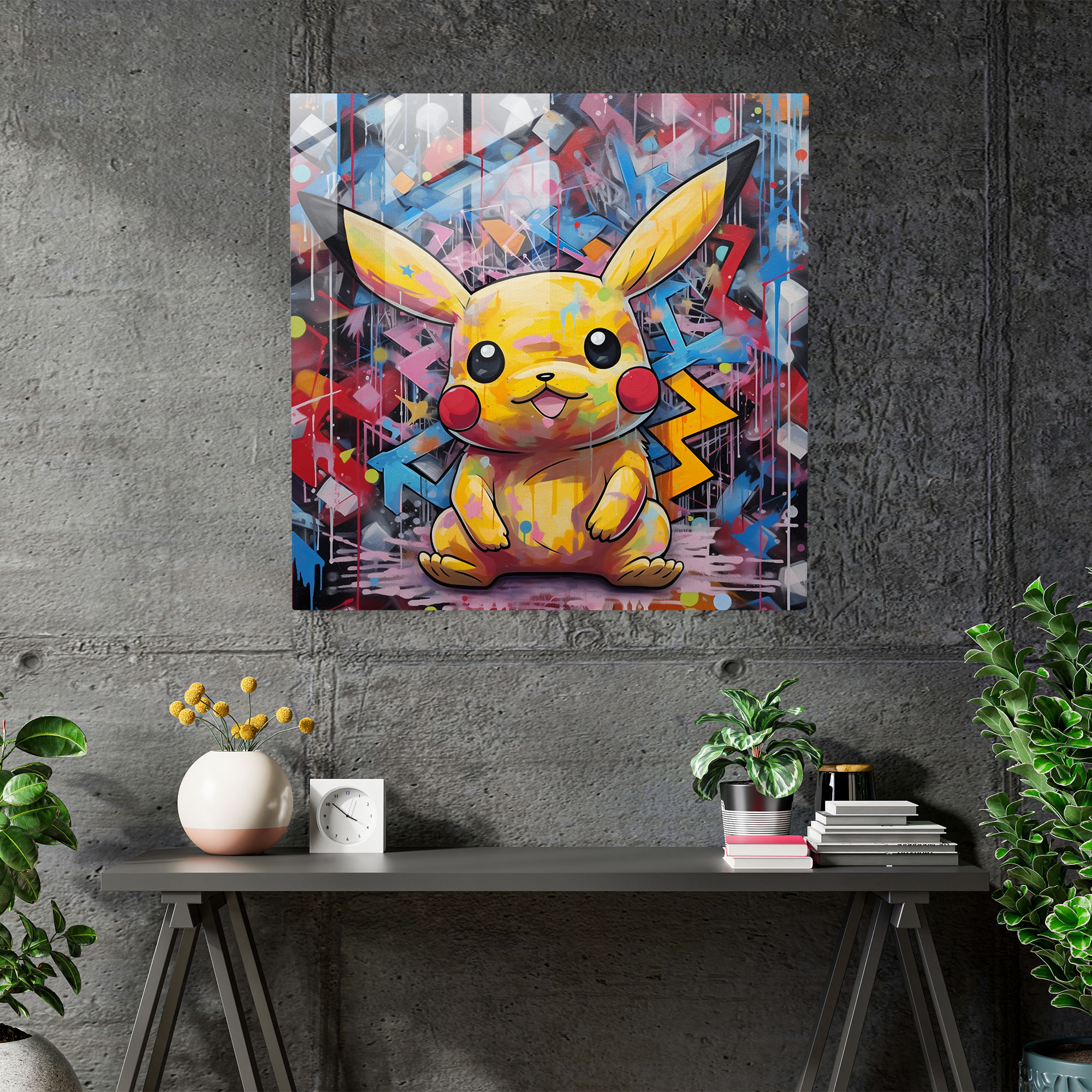 Pikachu Urban Vibe: Glass Print - Pokemon, Glass Wall Art, Glass Print, Wall Decoration