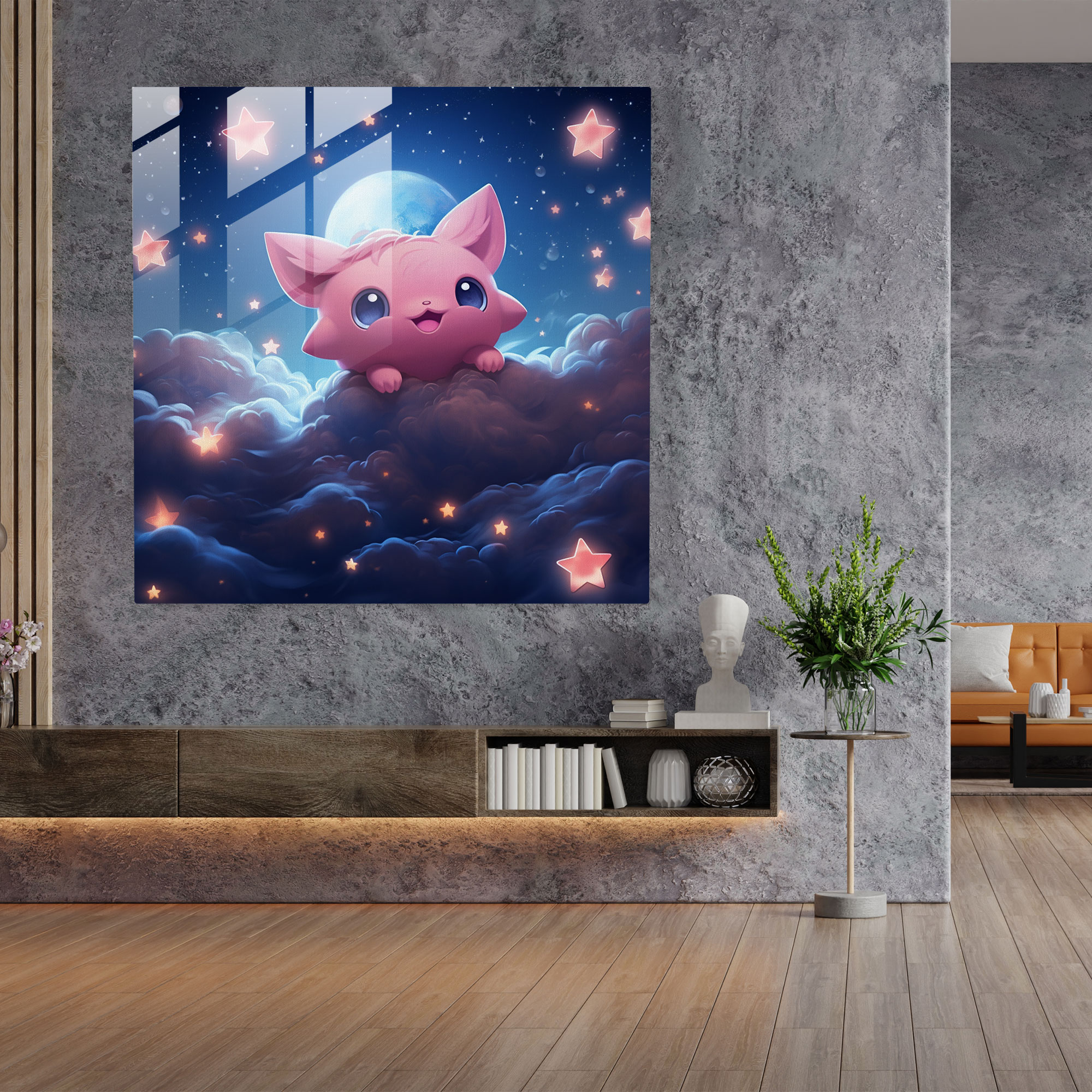 Jigglypuff Dreams Glass Print - Pokemon, Wall Decoration, Surreal Digital Painting, Glass Print
