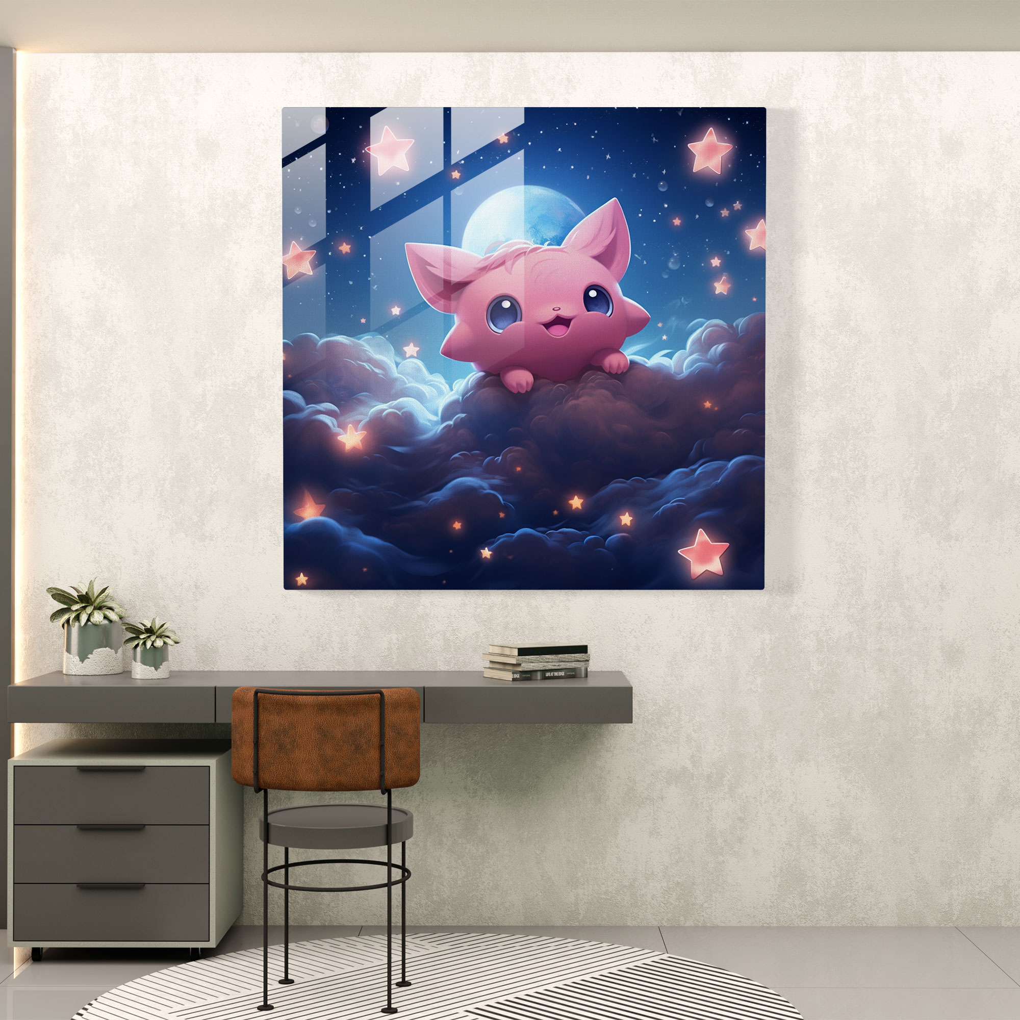 Jigglypuff Dreams Glass Print - Pokemon, Wall Decoration, Surreal Digital Painting, Glass Print