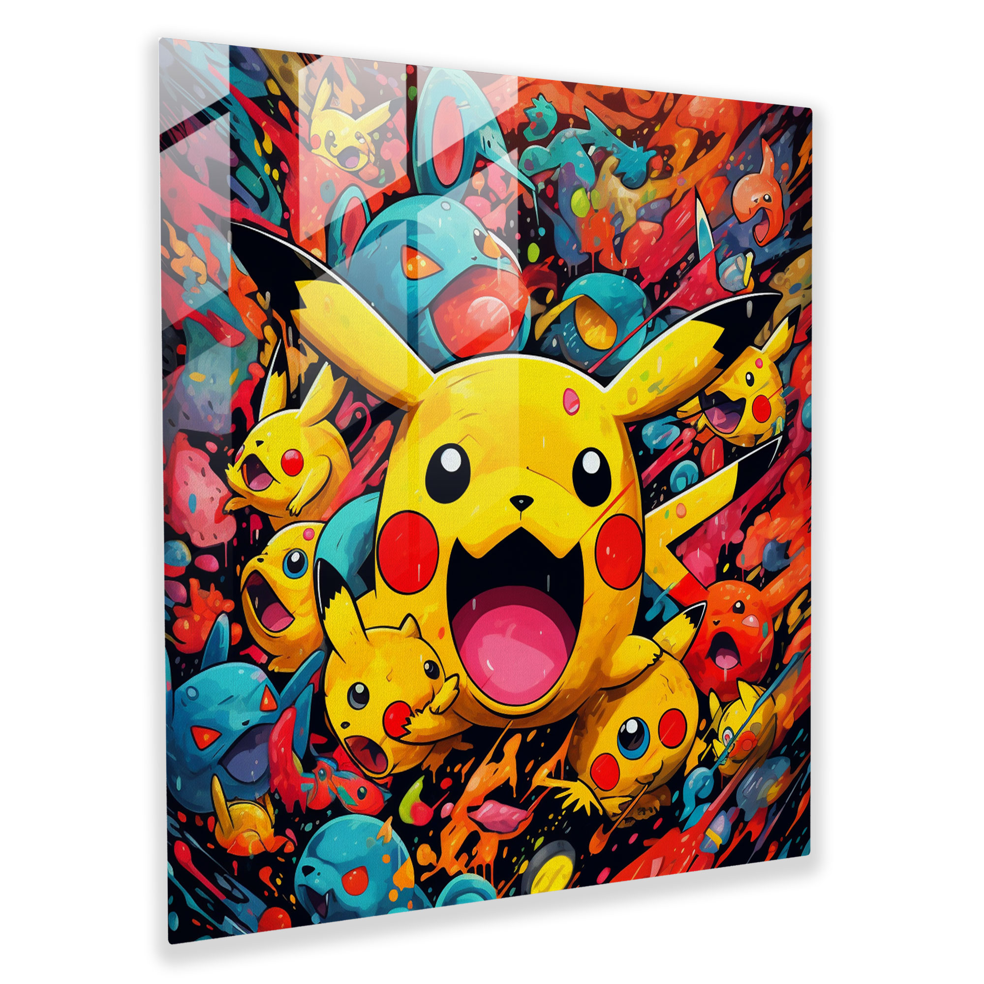 Pokemon Glass Print: Pikachu Pop Art Collage - Pokemon, Home Decoration, Bold Colors, Pop Art Illustration