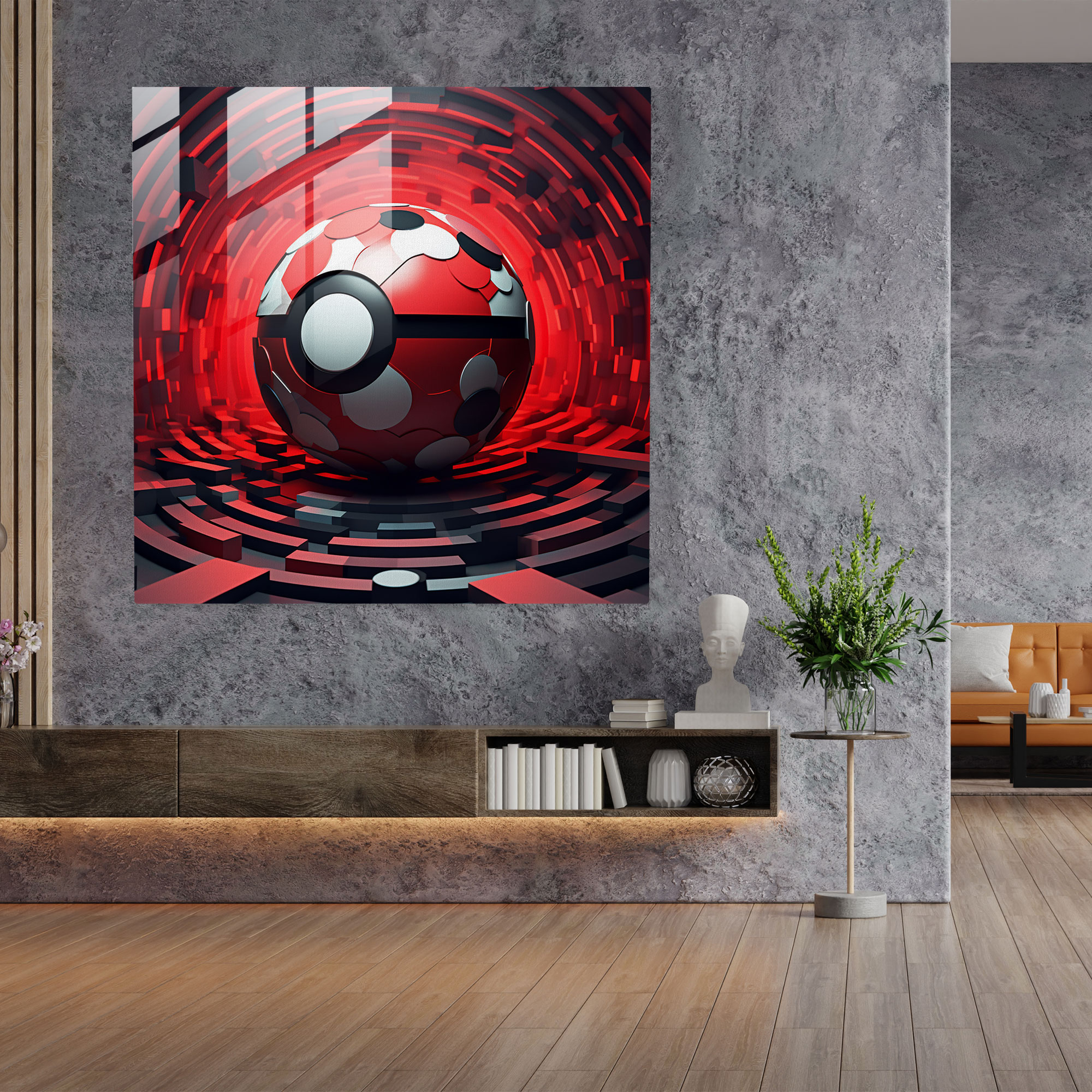 Pokeball Geometric Glass Print - Pokemon, Pokeball, Glass Wall Art, Wall Decoration