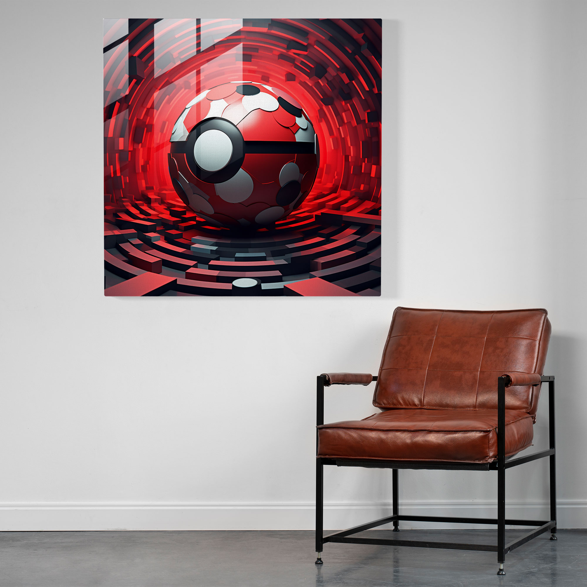 Pokeball Geometric Glass Print - Pokemon, Pokeball, Glass Wall Art, Wall Decoration