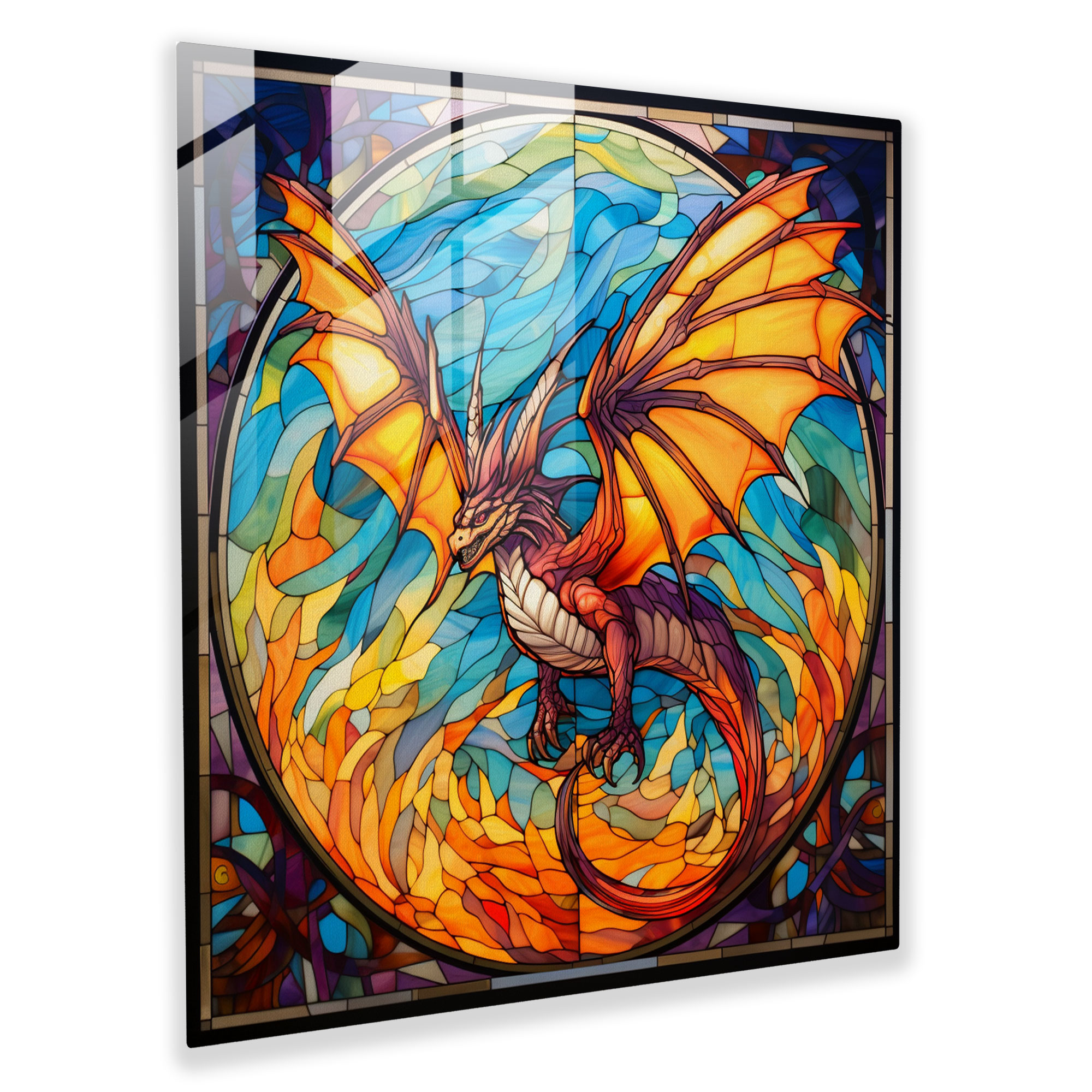 Pokemon Glass Print - Stained Glass Charizard - Pokemon, Pokemon, Charizard, Glass Print
