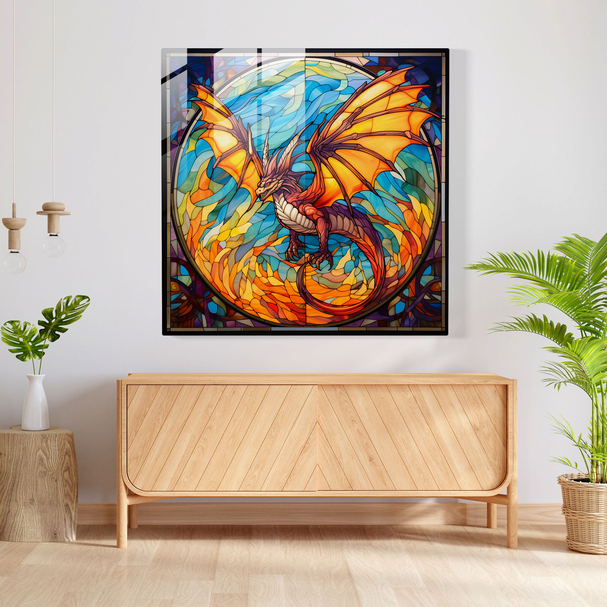 Pokemon Glass Print - Stained Glass Charizard - Pokemon, Pokemon, Charizard, Glass Print
