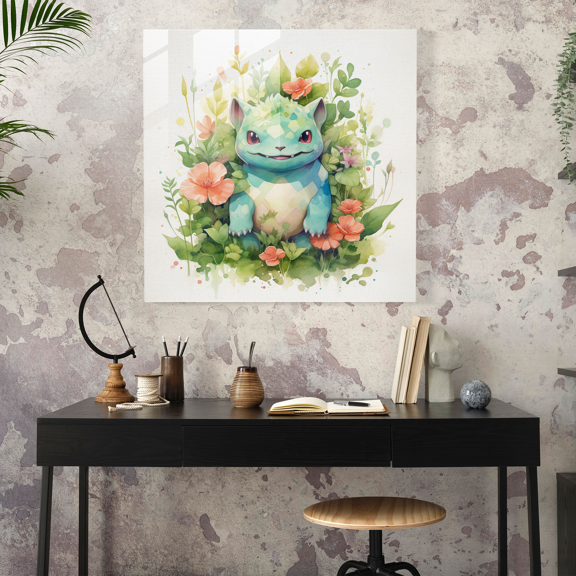 Pokemon Glass Print - Watercolor Bulbasaur - Pokemon, Glass Art, Blooming Flowers, Bulbasaur