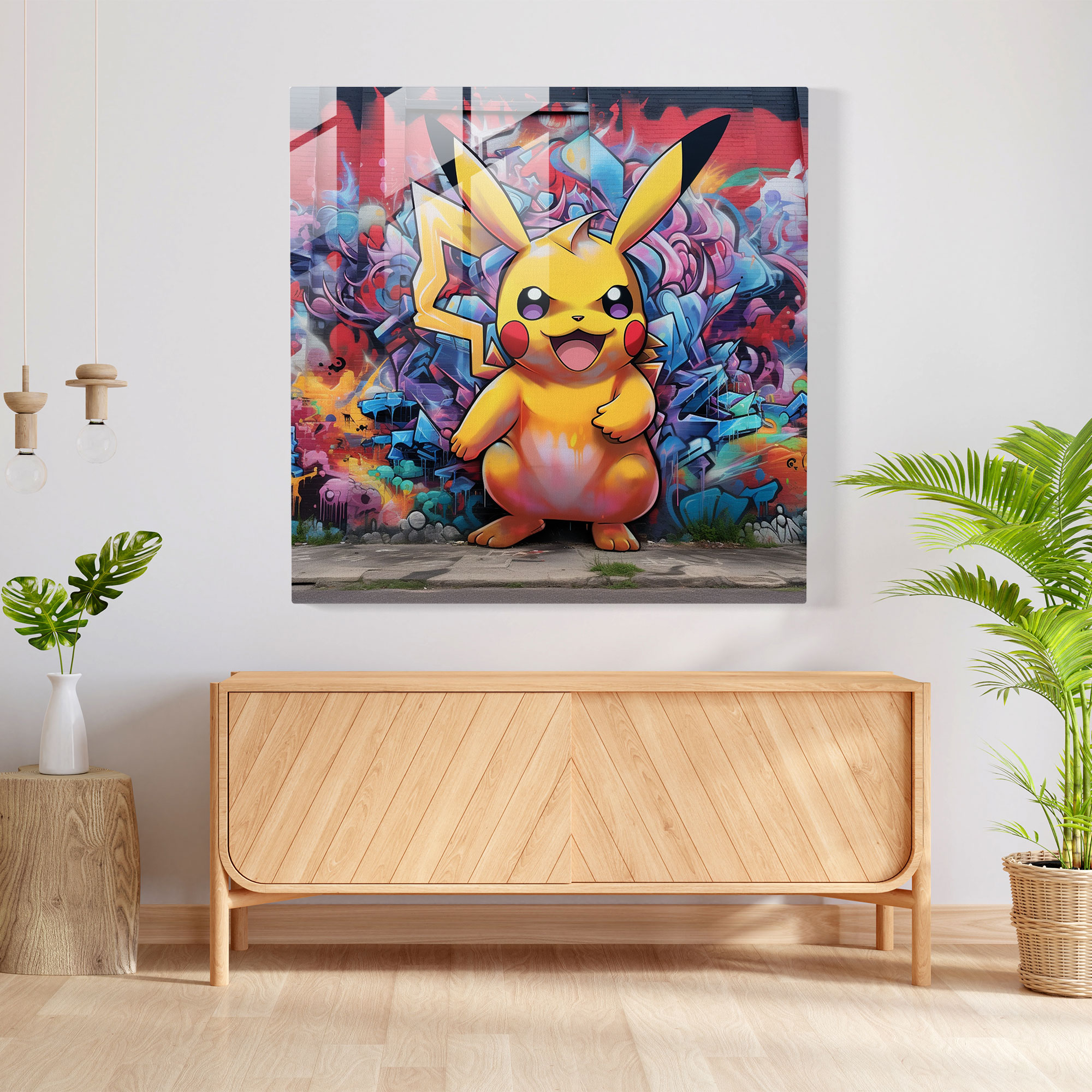 Pokemon Graffiti Glass Print - Pokemon, Home Decoration, Modern Art, Wall Decoration