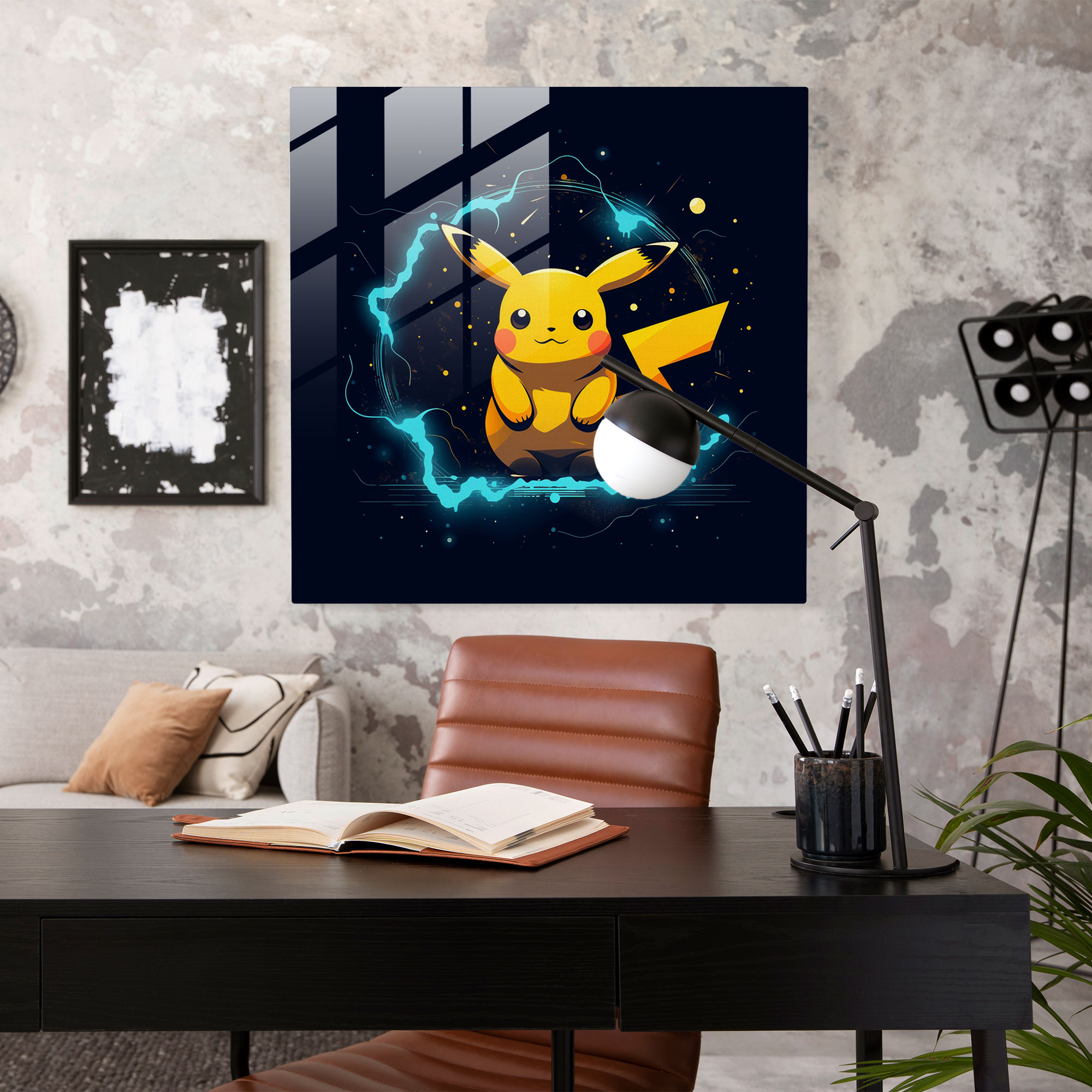 Pokemon Pikachu Line Art Glass Print - Pokemon, Minimalist, Electric Energy, Pokemon