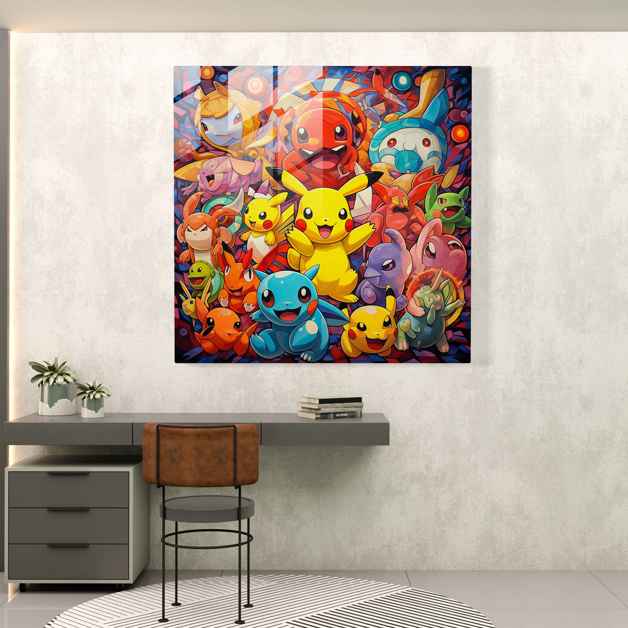 Pokemon Pop Art Collage Glass Print - Pokemon, Home Decoration, Pokemon Characters, Glass Wall Art