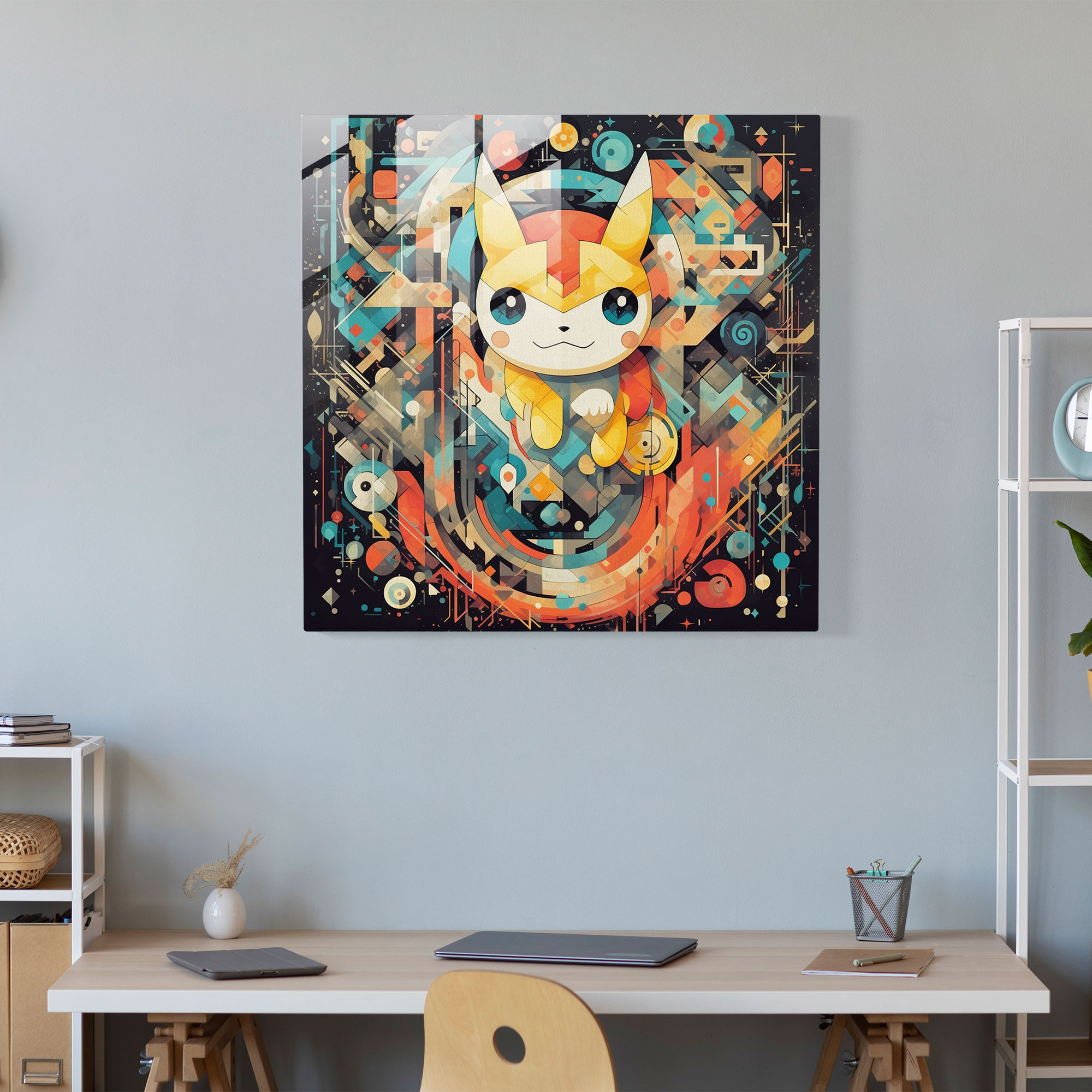 Pokemon Geometric Abstract Glass Print - Pokemon, Creative Spirit, Glass Art, Home Decoration