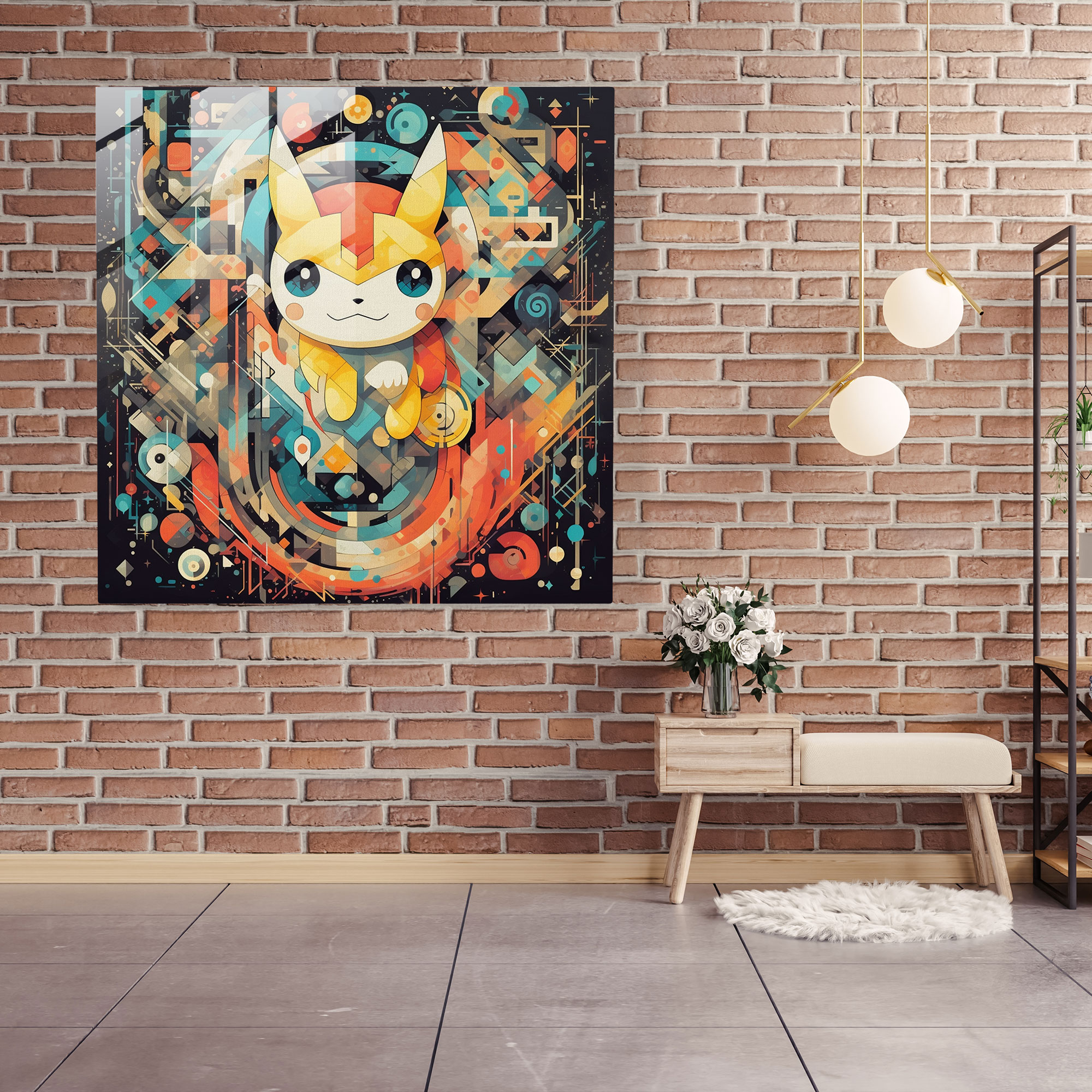 Pokemon Geometric Abstract Glass Print - Pokemon, Creative Spirit, Glass Art, Home Decoration