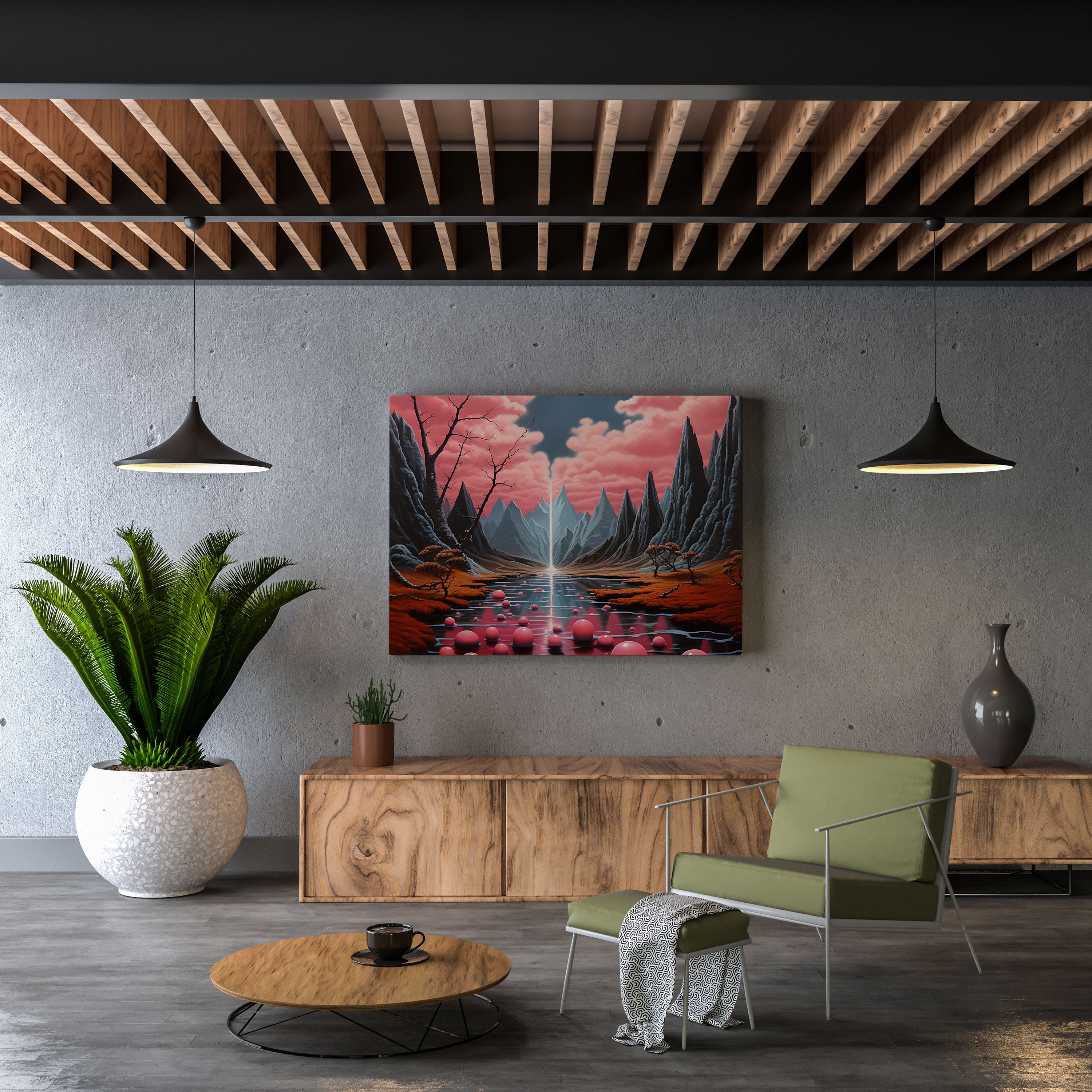 Pink Floyd Surreal Landscape Canvas Print - Pink Floyd, Oil Painting, Canvas, Symbols