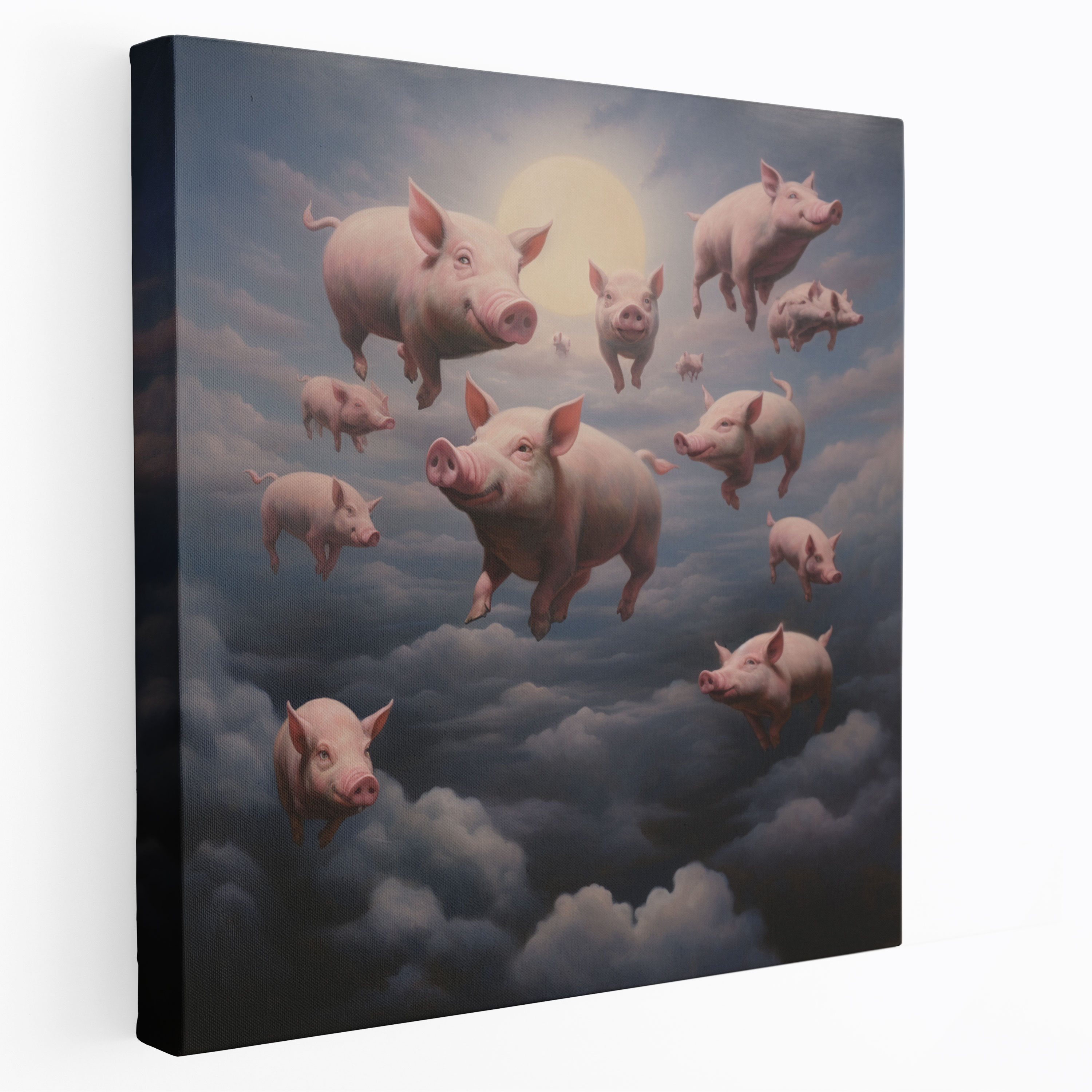 Leinwandbild Pink Floyd - Surrealistische schwebende Schweine Wandkunst - Pink Floyd schwebende Schweine surrealistisch Leinwandbild