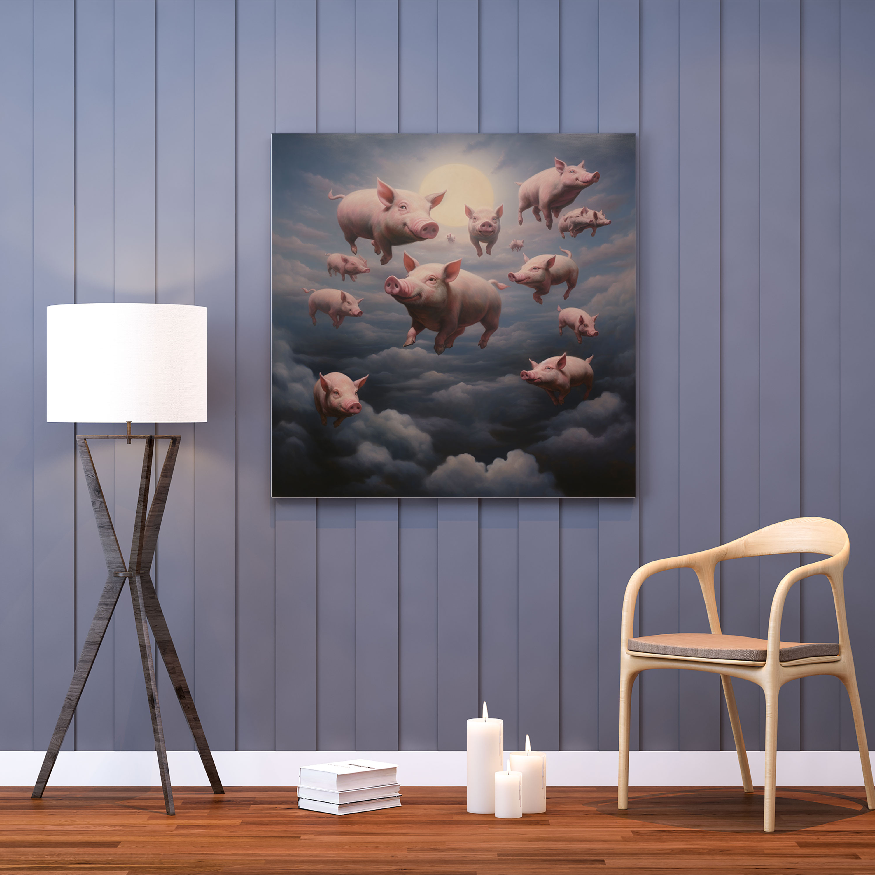Leinwandbild Pink Floyd - Surrealistische schwebende Schweine Wandkunst - Pink Floyd schwebende Schweine surrealistisch Leinwandbild