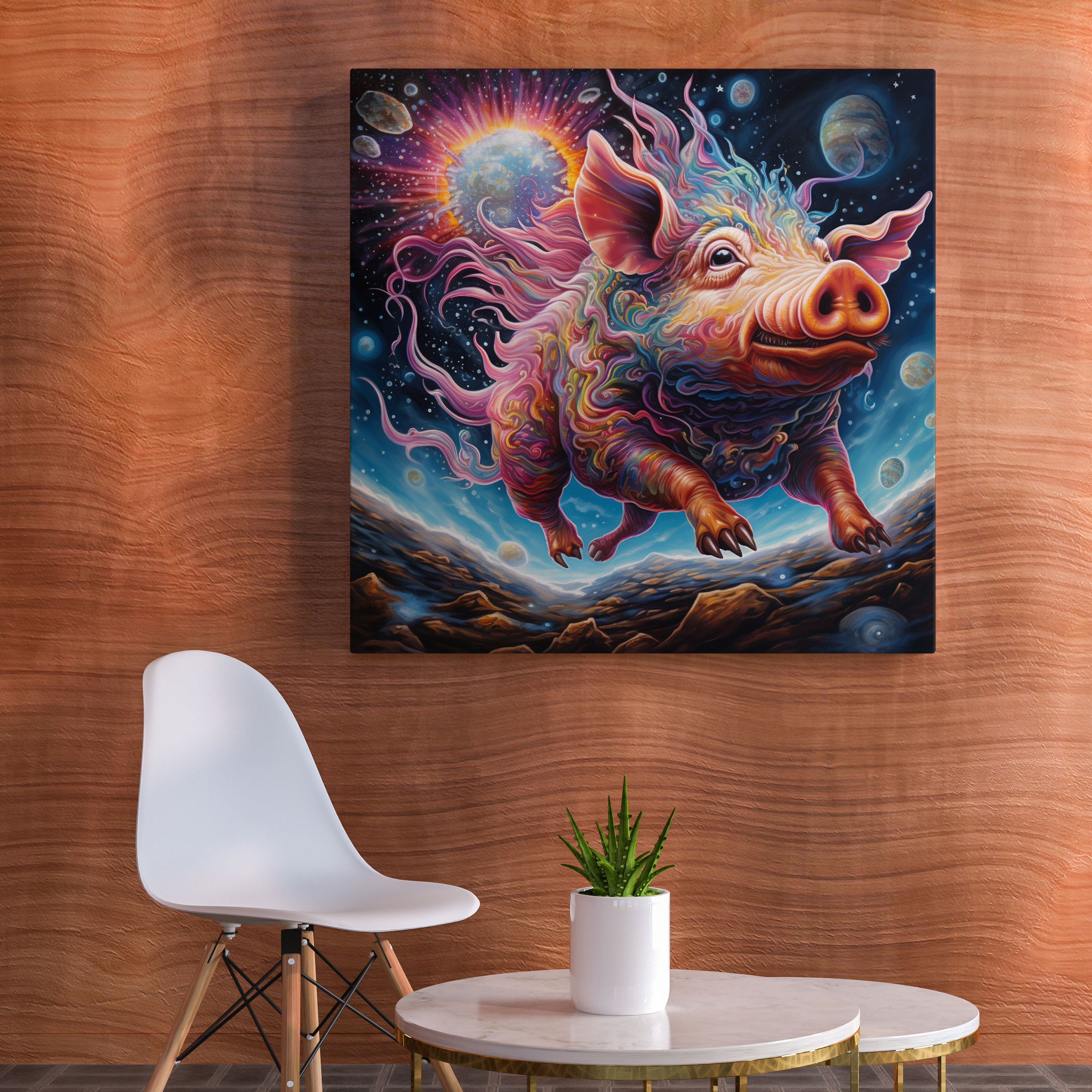 Pink Floyd Canvas Print - Trippy Psychedelic Flying Pig - Pink Floyd, Cosmic Landscape, Home Decoration, Canvas Print