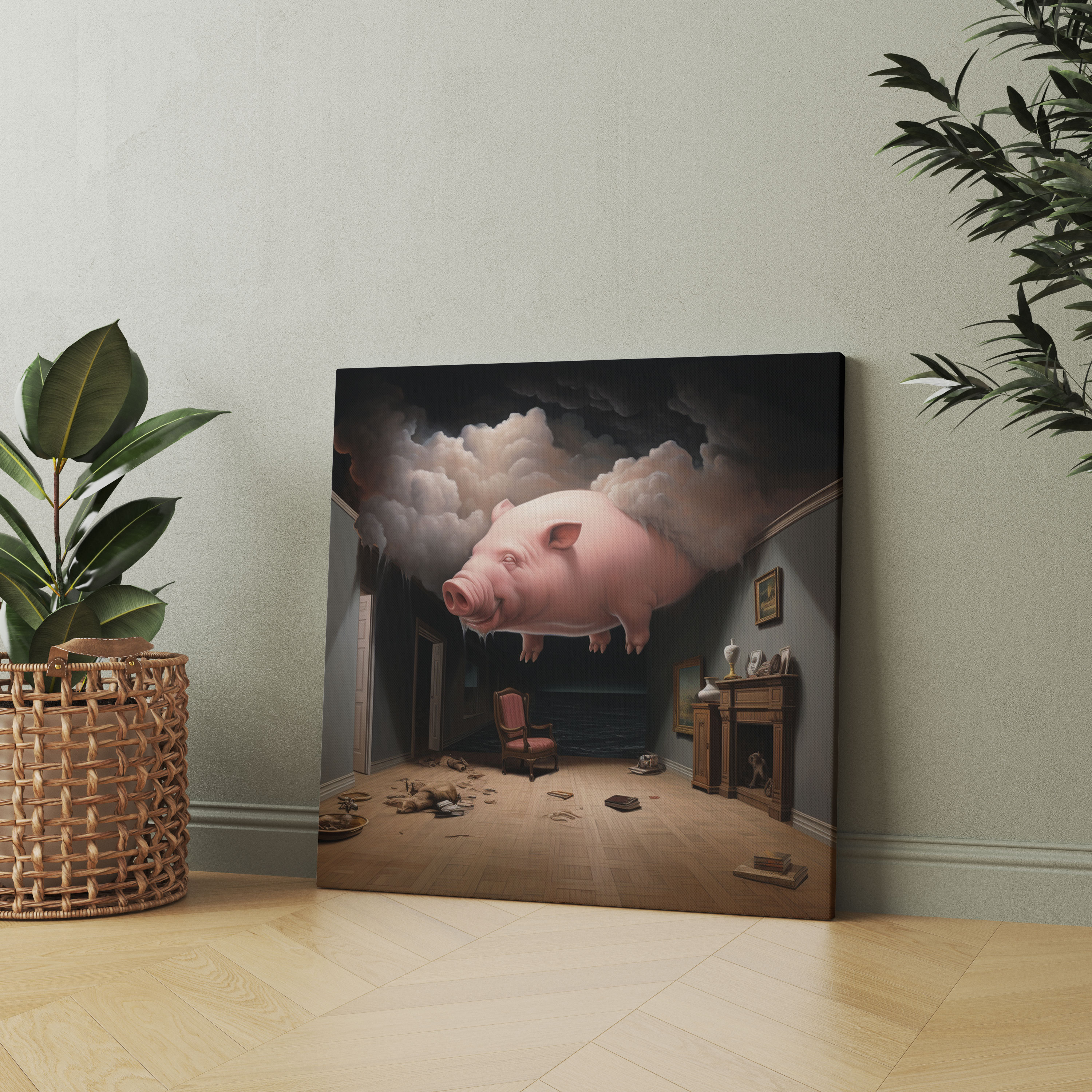 Pink Floyd Wall Art - Surreal Pig Room - Pink Floyd, Home Decoration, Canvas, Pink Floyd
