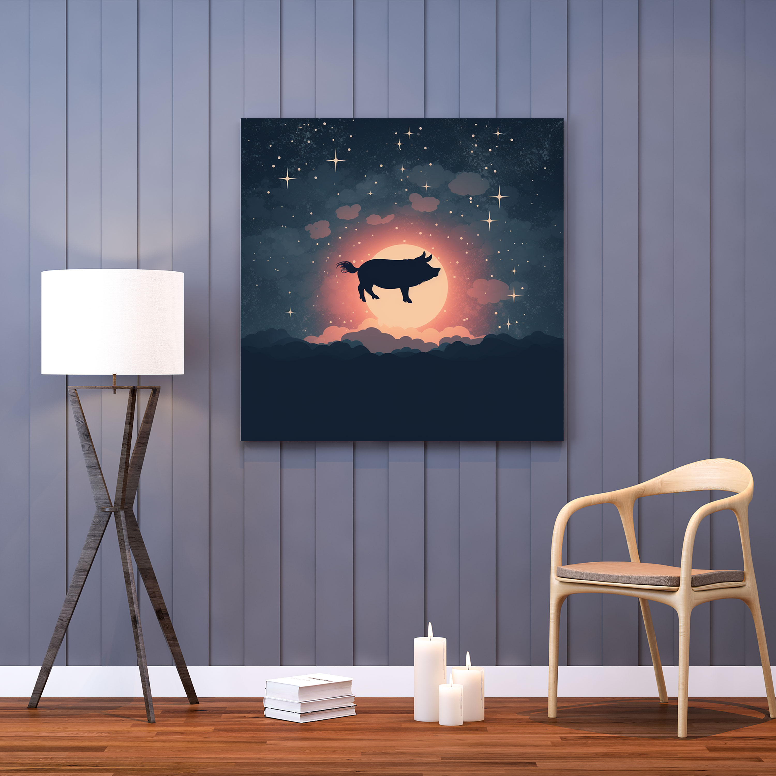 Pink Floyd Wall Art - Minimalist Flying Pig - Pink Floyd, Home Decoration, Silhouette, Wall Decor