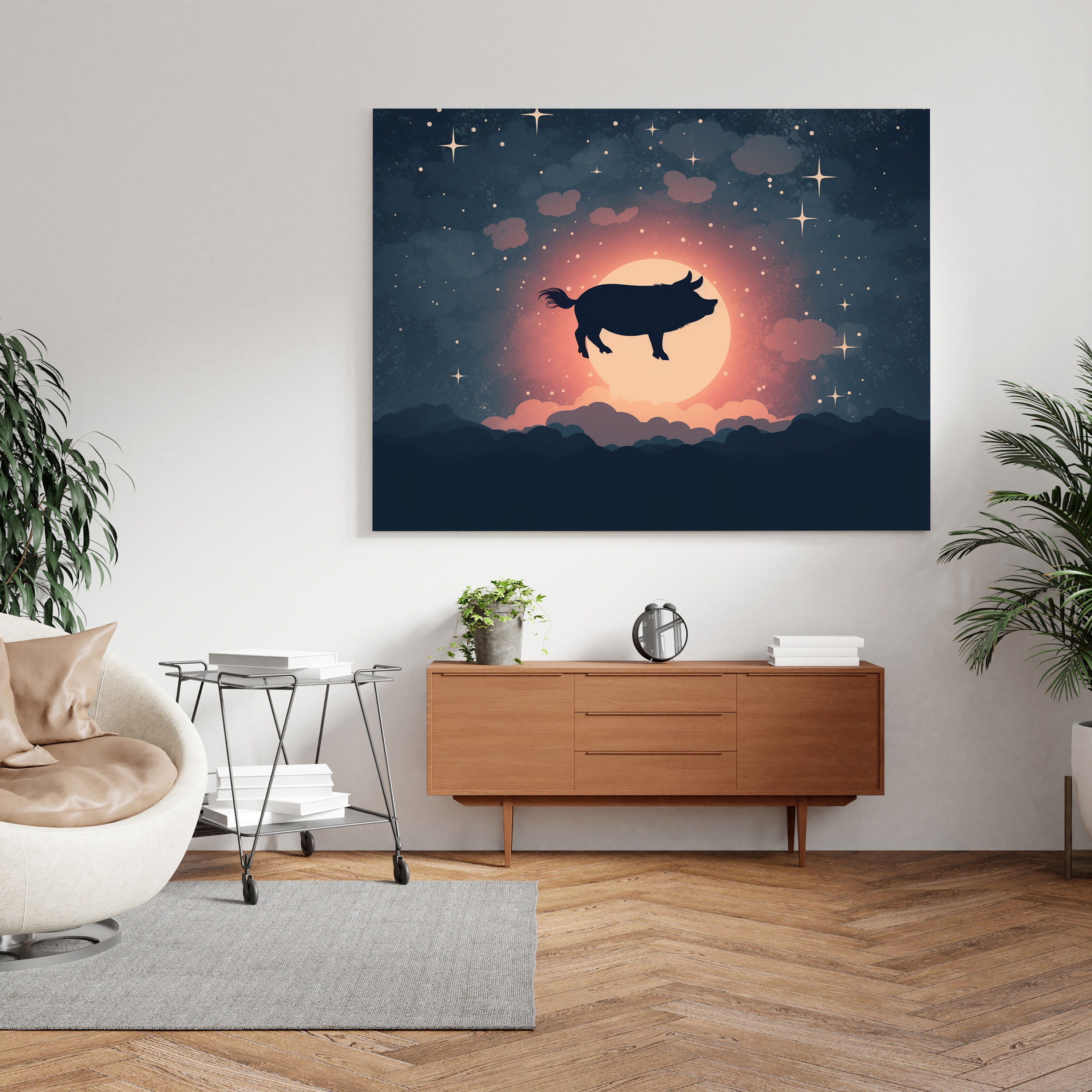 Pink Floyd Wall Art - Minimalist Flying Pig - Pink Floyd, Home Decoration, Silhouette, Wall Decor